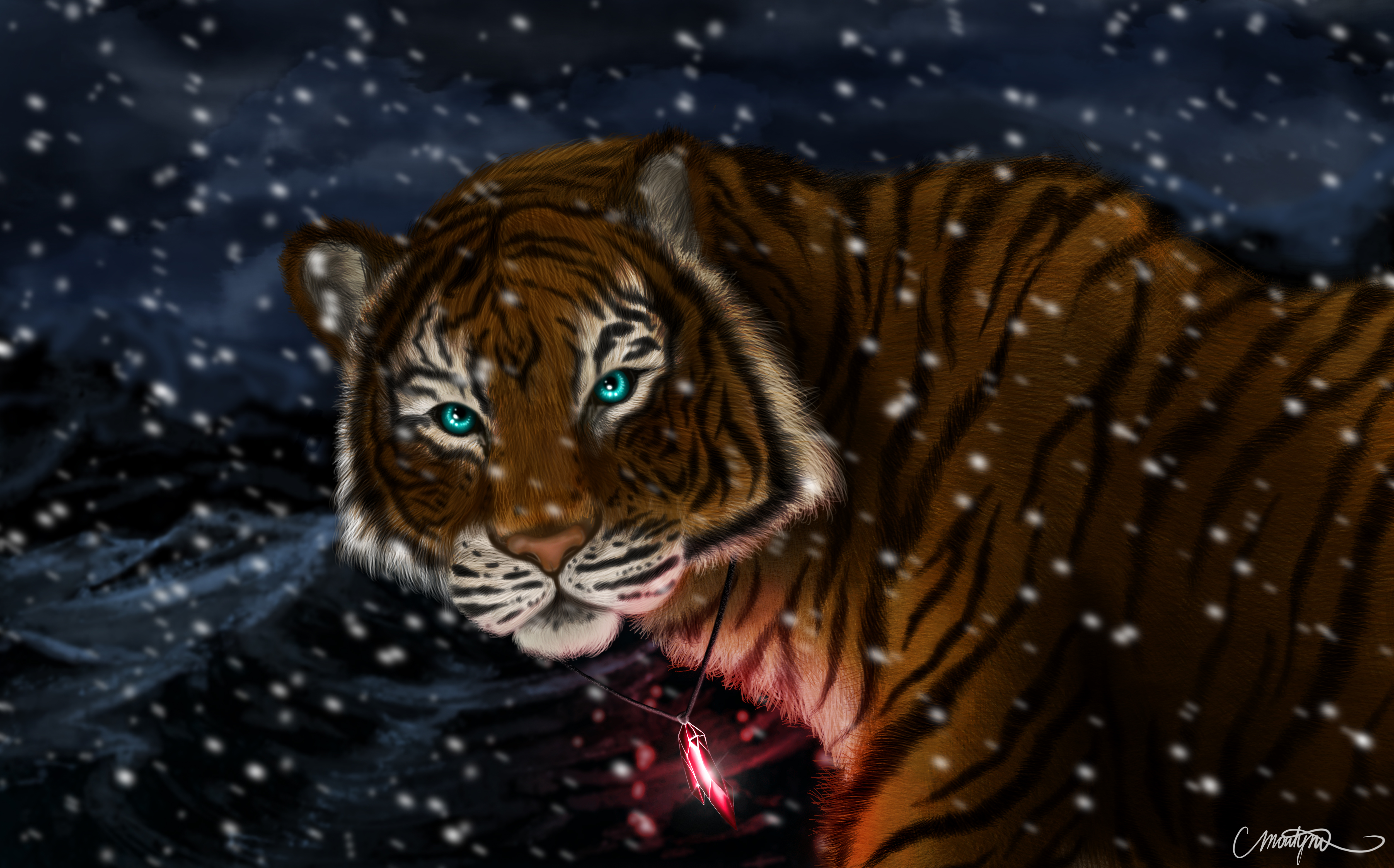 tiger, art, snow, predator, sight, opinion, pendant, coulomb