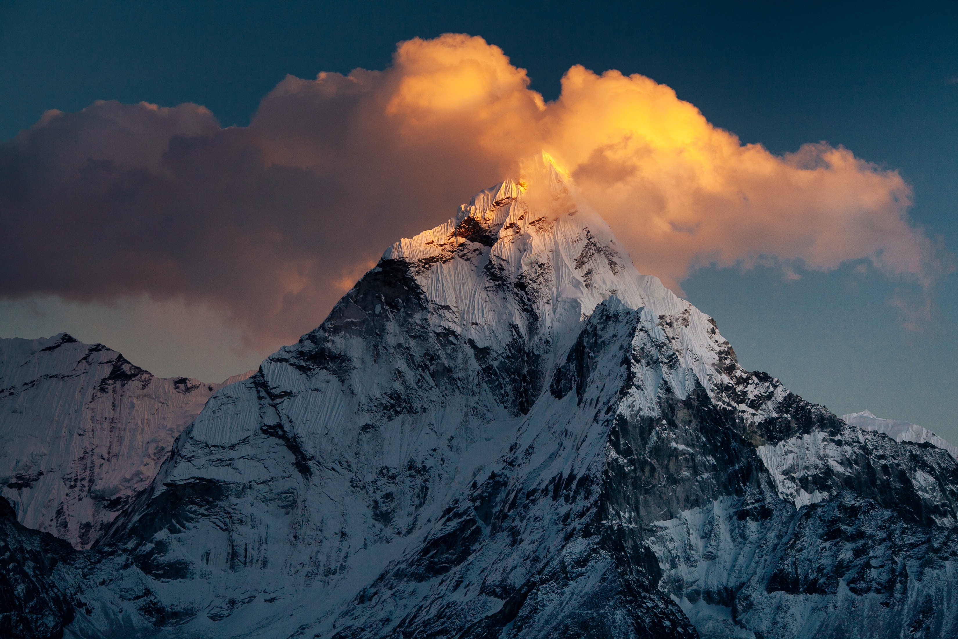 mountain, snow covered, nepal, nature, clouds, vertex, top, snowbound, khumbu valley, ukhbu valley, namche HD wallpaper