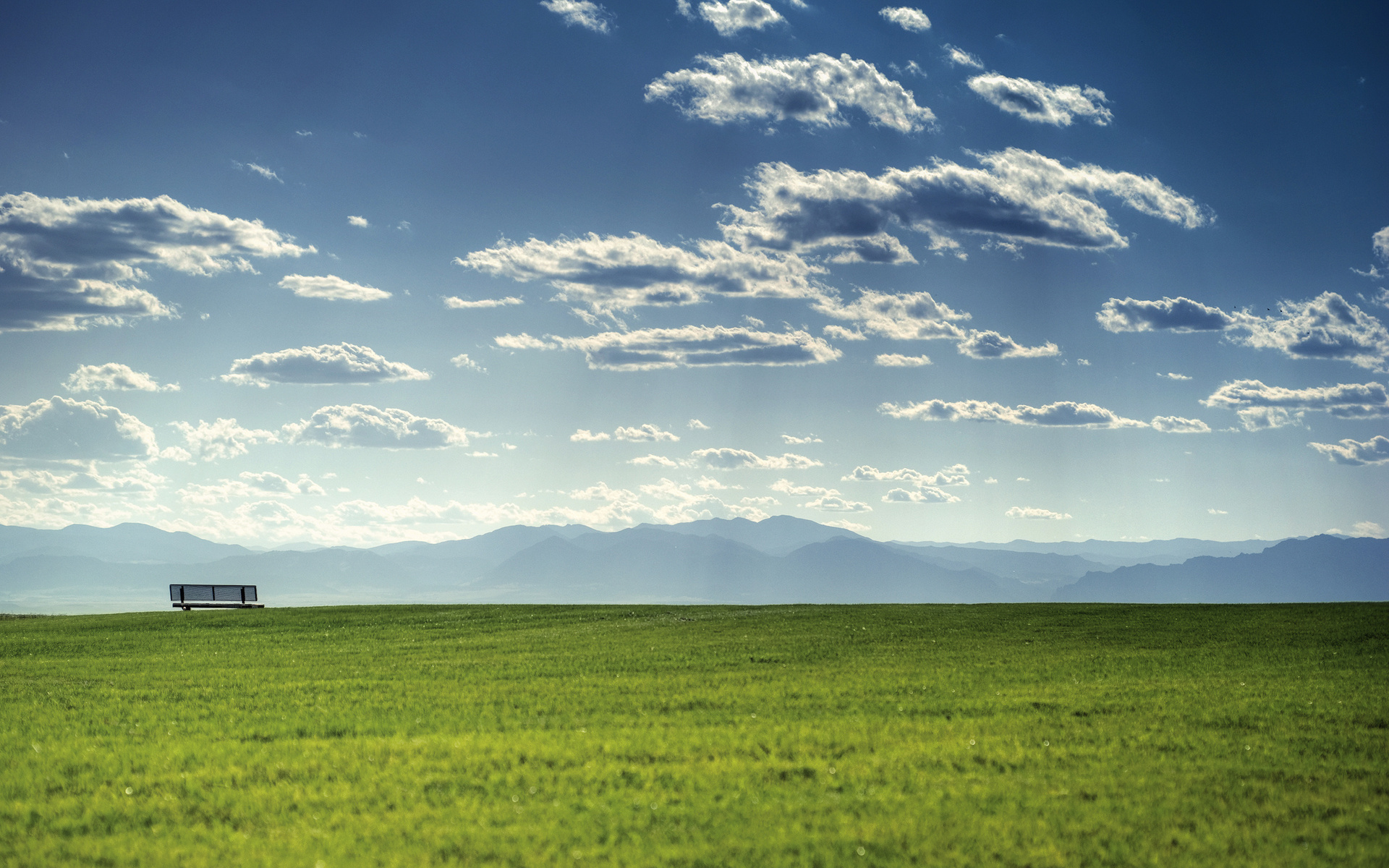 Free download wallpaper Landscape, Grass, Sky, Earth, Bench, Cloud, Scenic on your PC desktop