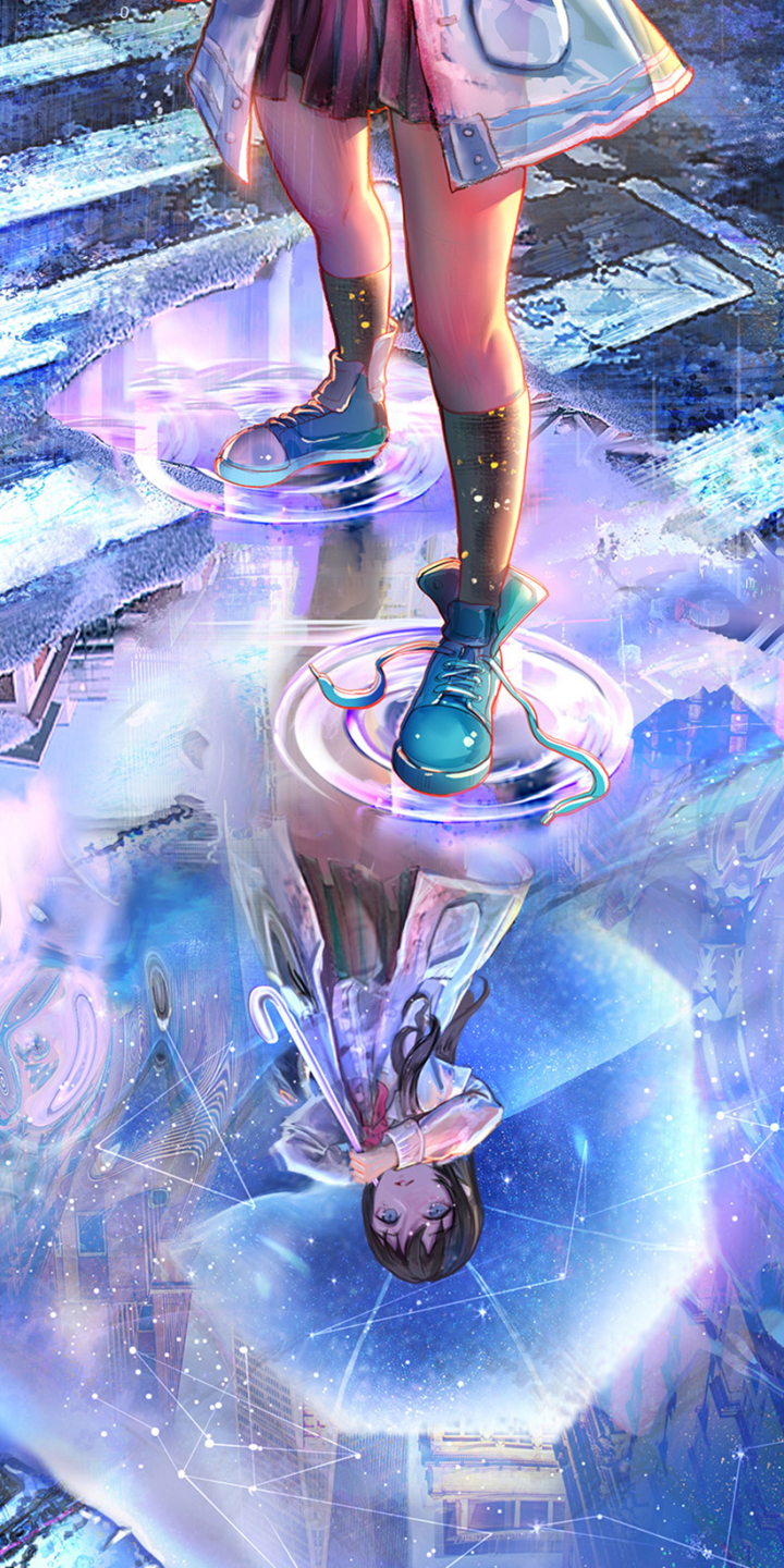 Download mobile wallpaper Anime, Reflection, Umbrella, Original for free.