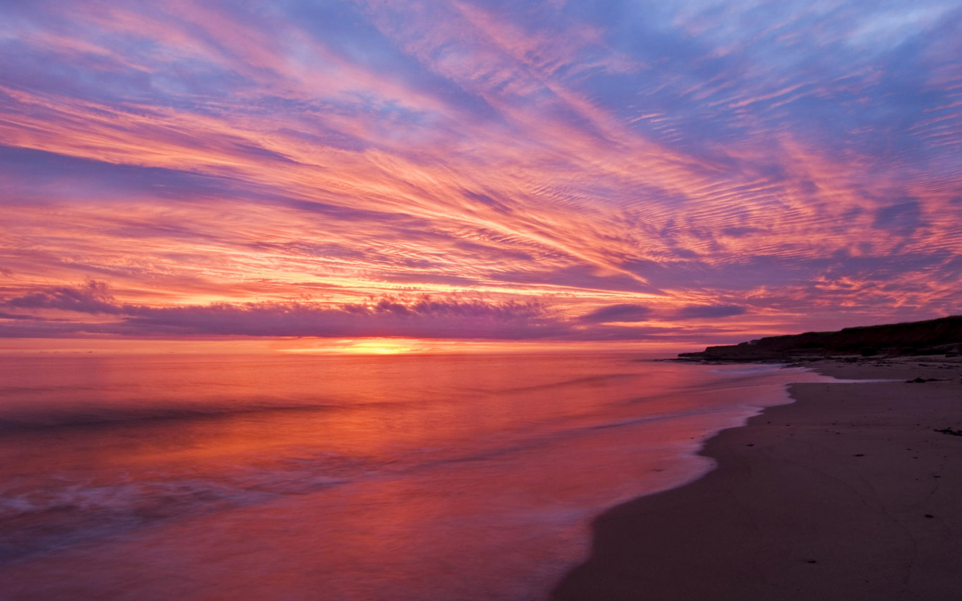 Handy-Wallpaper Rosa, Strand, Horizont, Ozean, Lila, Meer, Sonnenuntergang, Erde/natur kostenlos herunterladen.