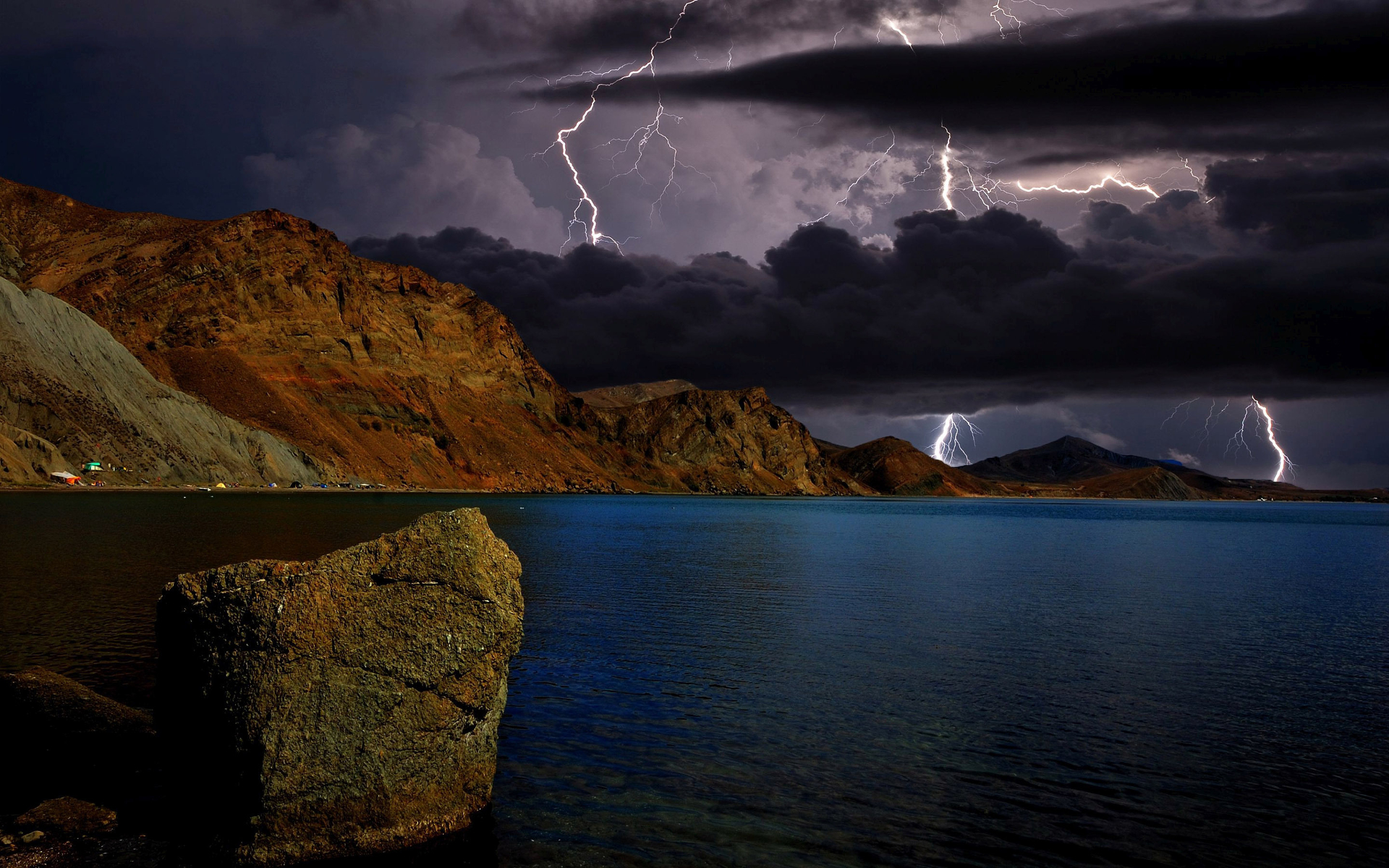 Free download wallpaper Sky, Lightning, Mountain, Dark, Coast, Ocean, Earth, Cloud, Coastline on your PC desktop