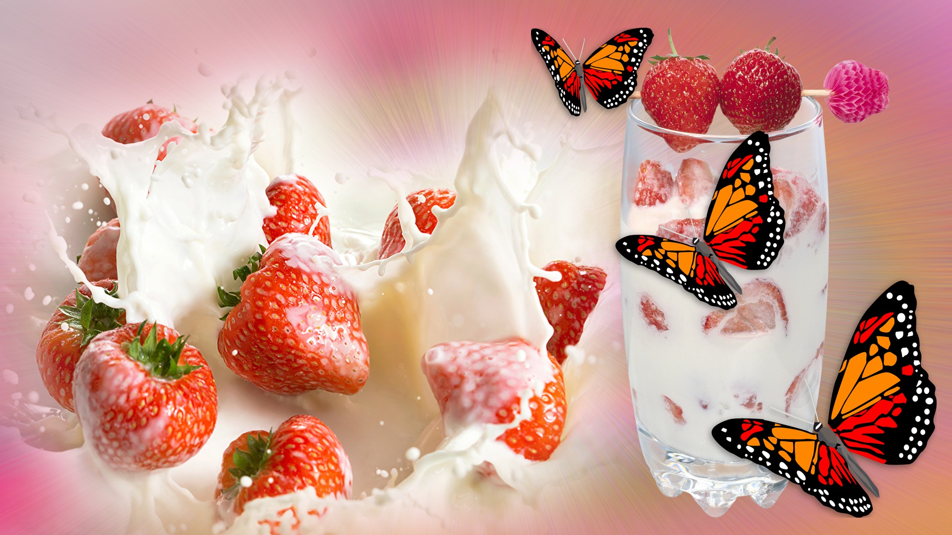 Descarga gratis la imagen Frutas, Fresa, Vidrio, Mariposa, Baya, Leche, Alimento en el escritorio de tu PC