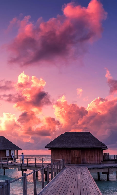Download mobile wallpaper Sea, Ocean, Hut, Resort, Maldives, Bungalow, Man Made for free.