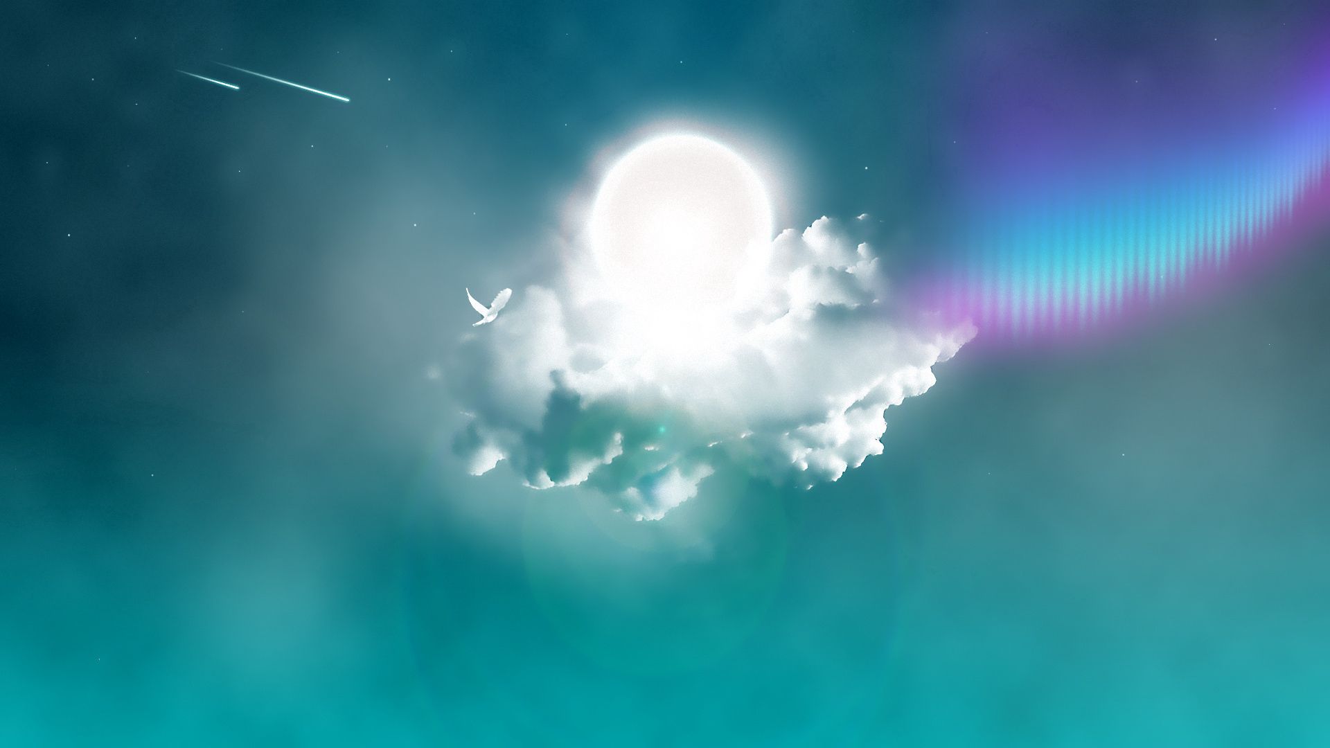 Download mobile wallpaper Cloud, Sun, Dove, Abstract for free.
