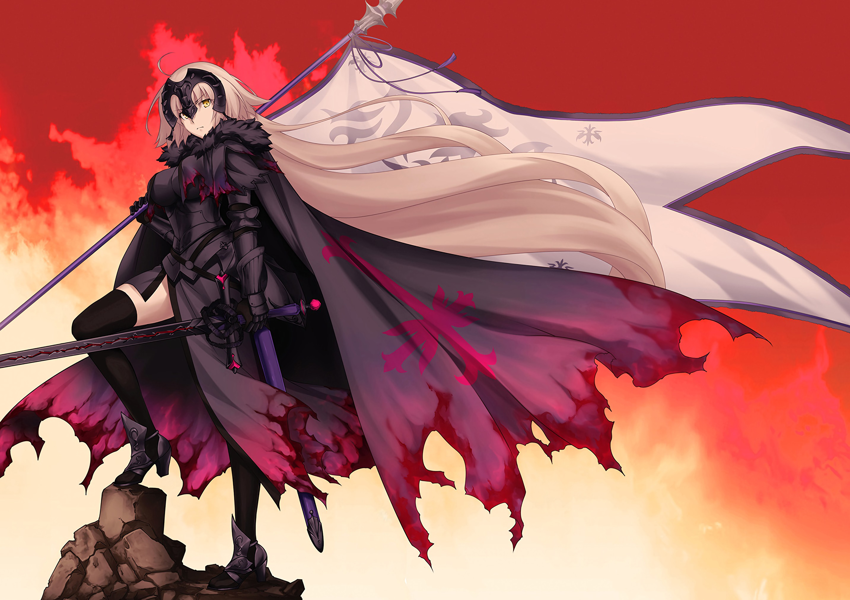 Descarga gratis la imagen Bandera, Ojos Amarillos, Animado, Pelo Blanco, Fate/grand Order, Jeanne D'arc Alter, Vengador (Destino/gran Orden), Serie Del Destino en el escritorio de tu PC