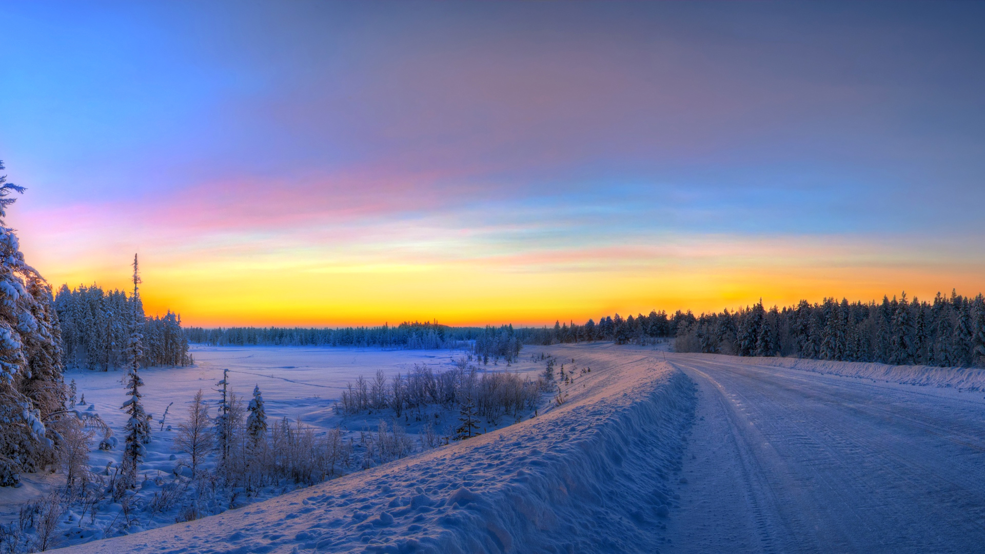 Handy-Wallpaper Winter, Schnee, Straße, Sonnenuntergang, Erde/natur kostenlos herunterladen.