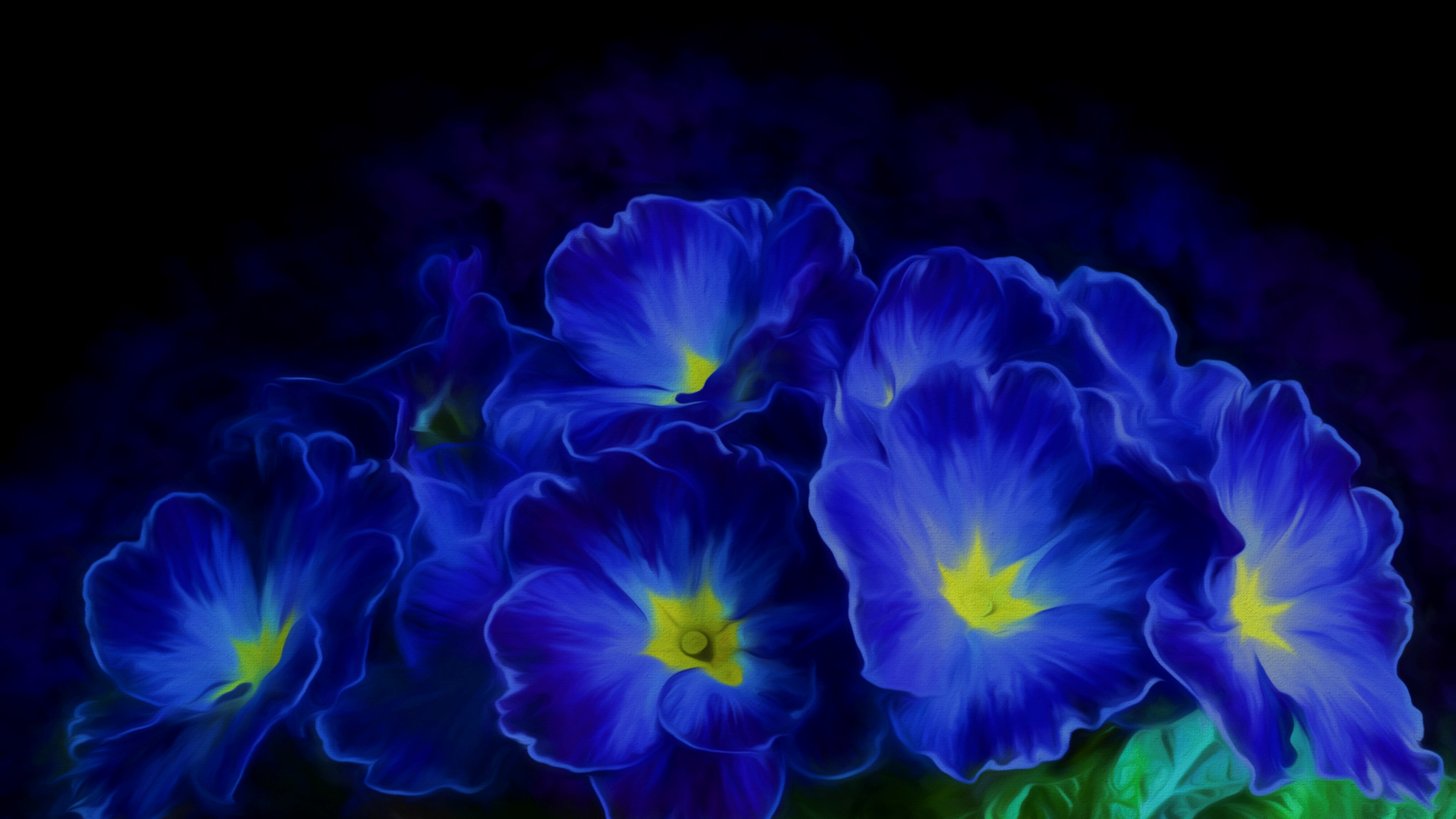 flowers, artistic, flower, blue flower, painting, primrose