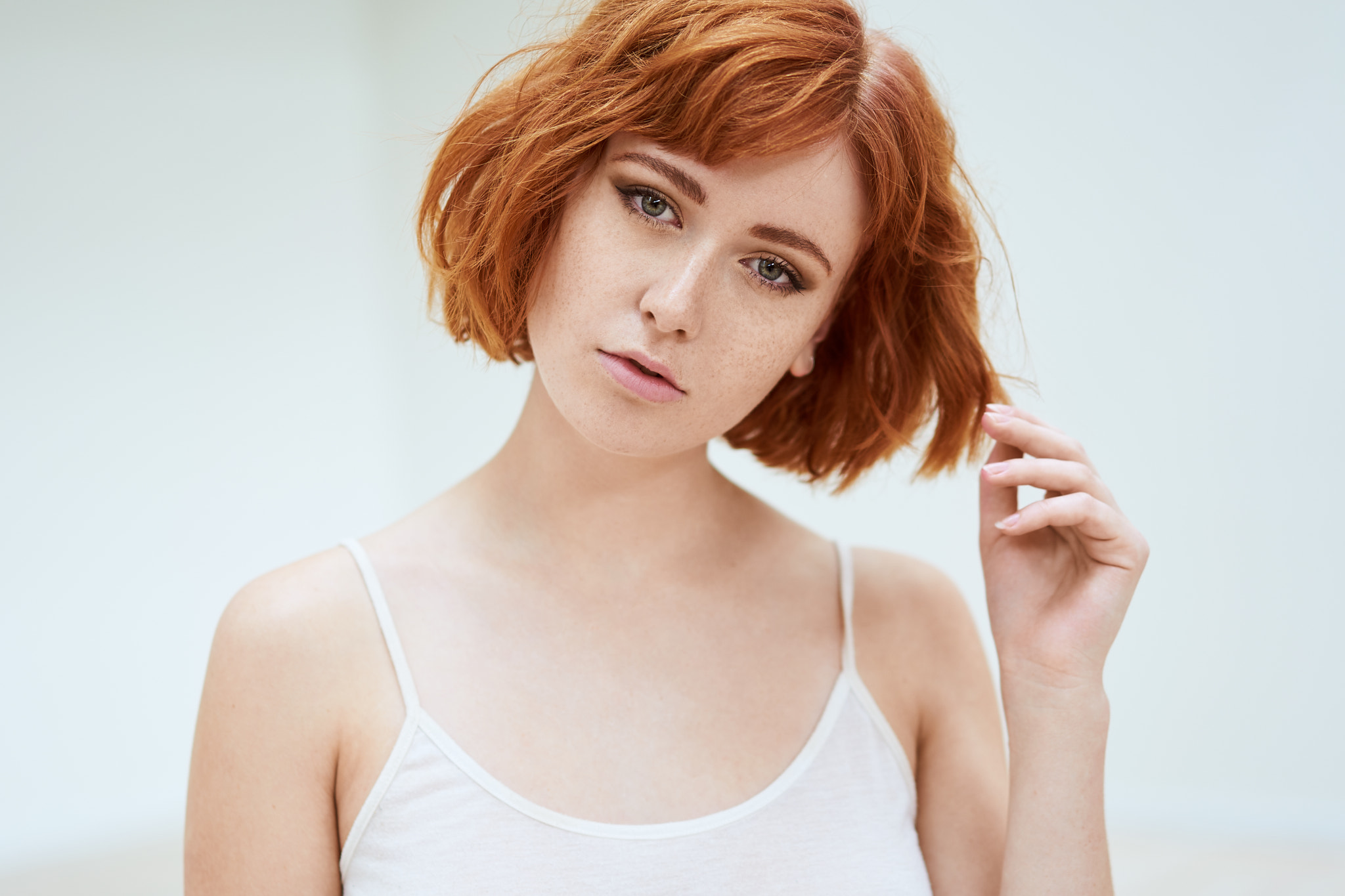 Download mobile wallpaper Redhead, Model, Women, Freckles, Short Hair for free.