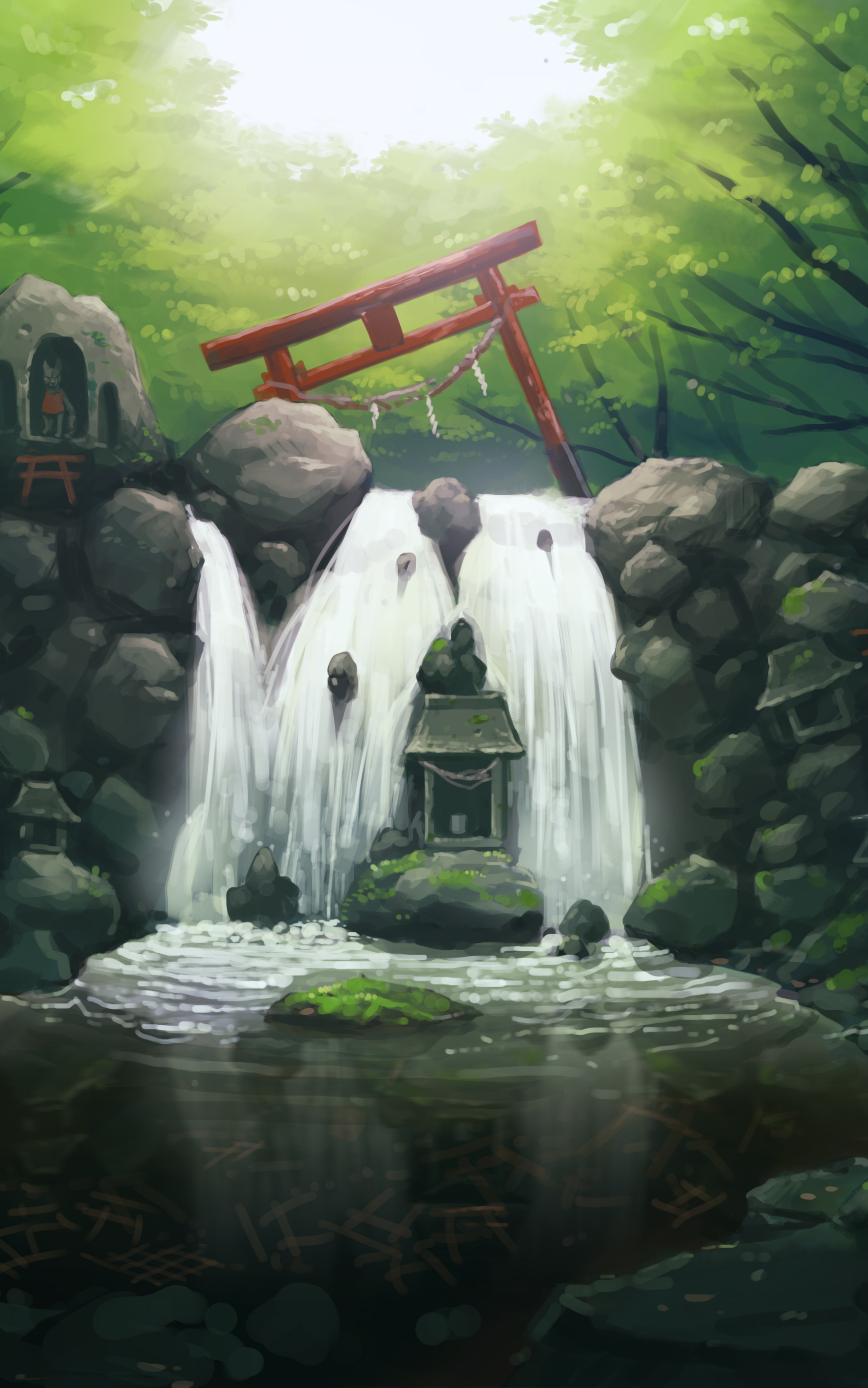 Download mobile wallpaper Fantasy, Waterfall, Oriental for free.