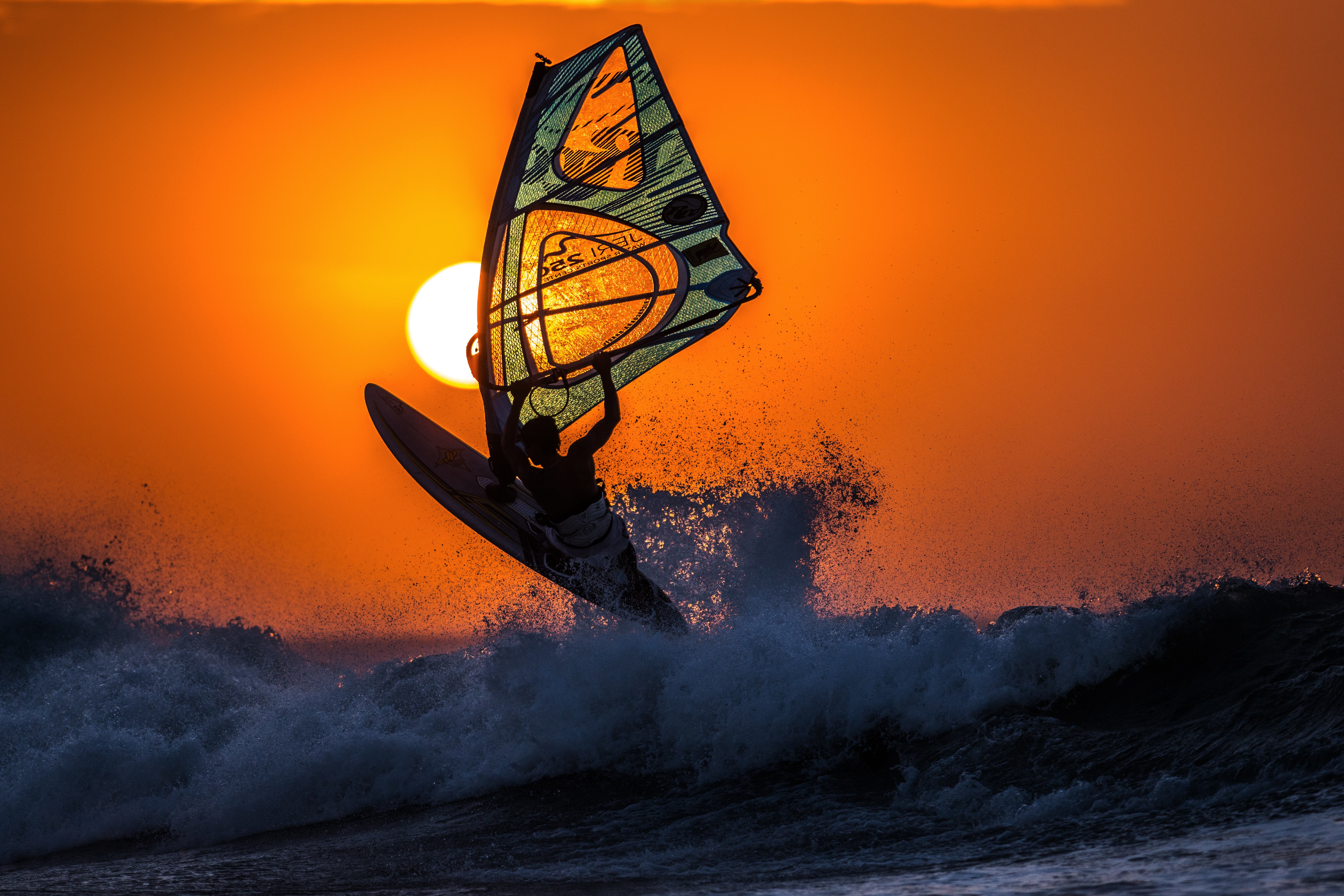 windsurfing, sports, sunset, surfing, wave