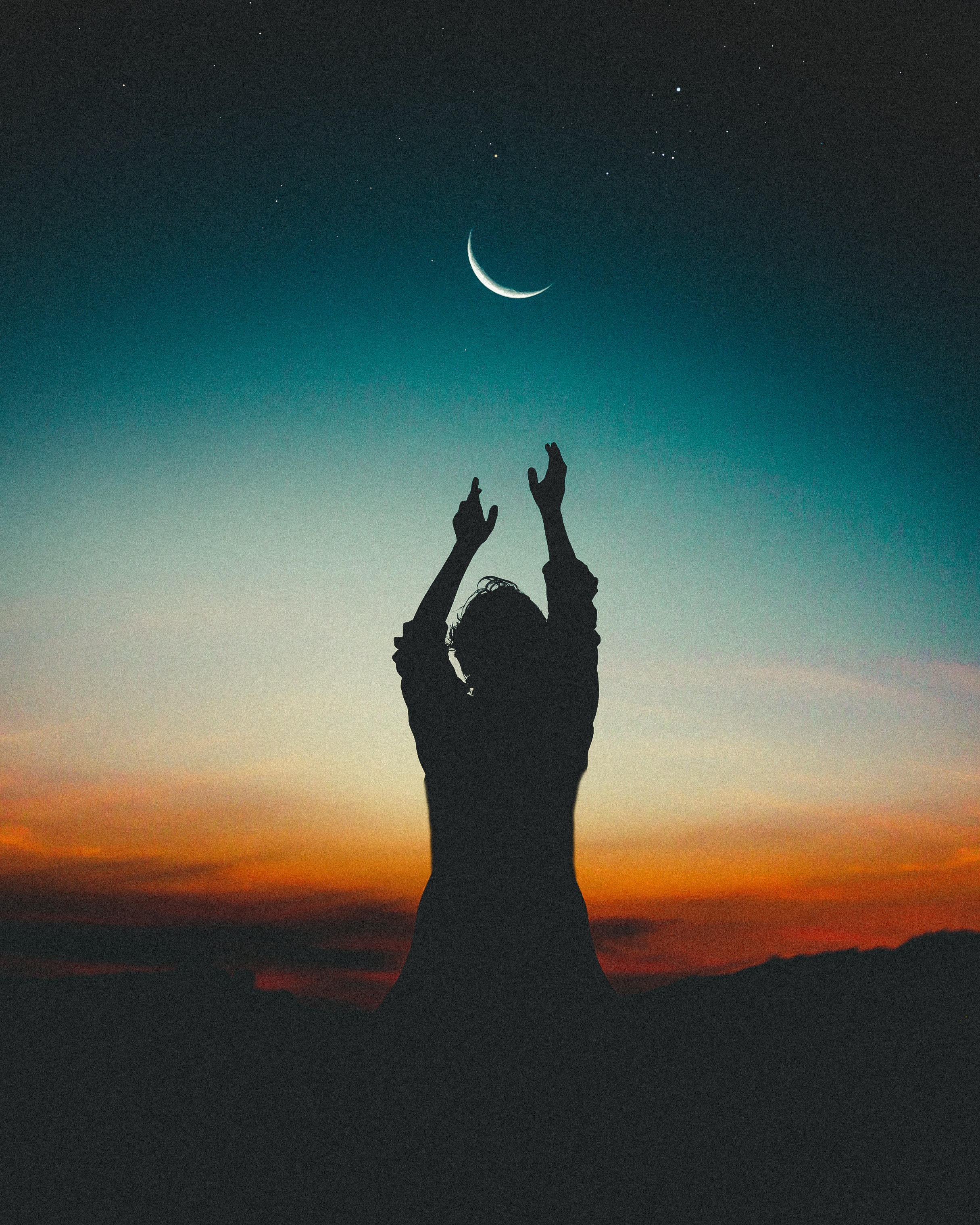 person, human, moon, silhouette, sky, night, dark Smartphone Background