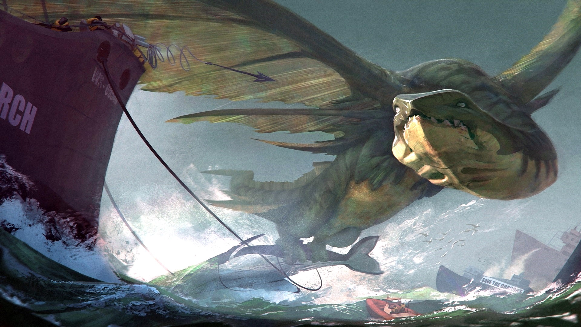 Free download wallpaper Fantasy, Dragon, Ship, Whale on your PC desktop