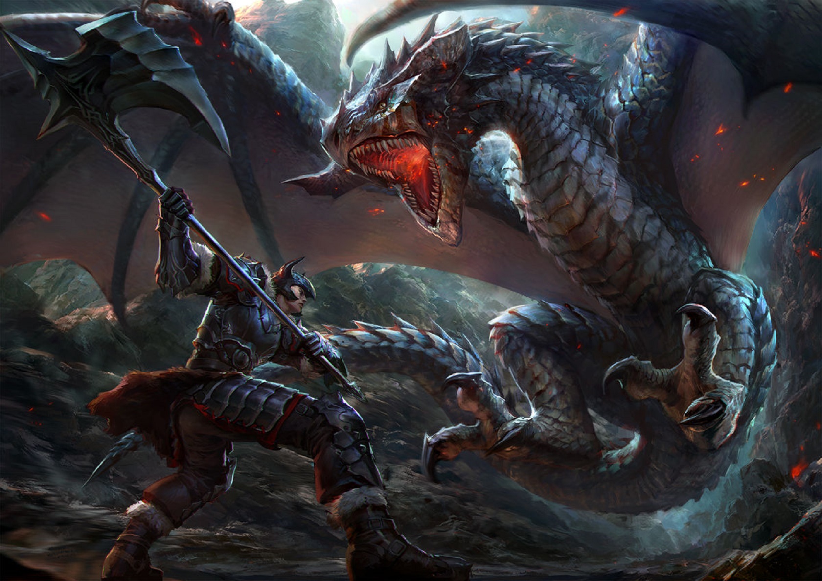 Laden Sie das Fantasie, Drachen, Schlacht, Wyvern-Bild kostenlos auf Ihren PC-Desktop herunter