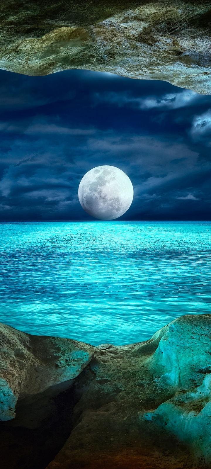 Download mobile wallpaper Sea, Moon, Ocean, Earth, Cave for free.