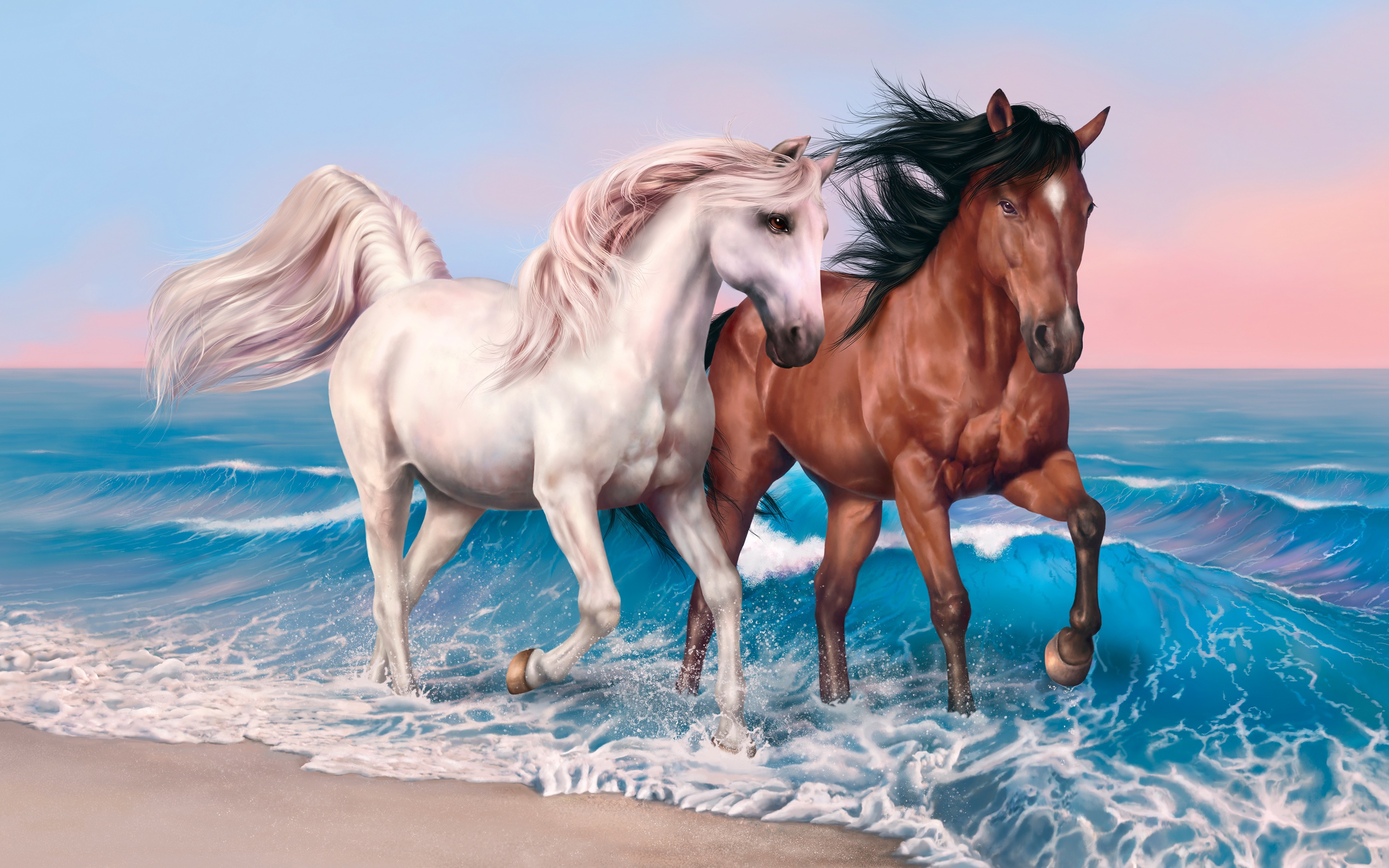 660224 descargar imagen mar, caballo, animales, ola: fondos de pantalla y protectores de pantalla gratis