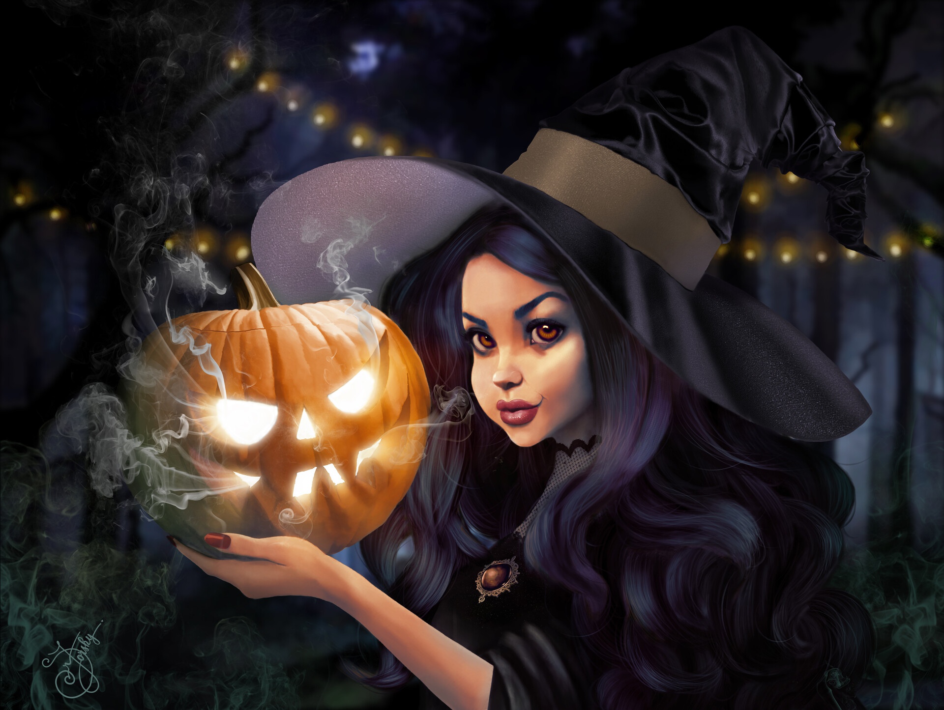Download mobile wallpaper Halloween, Pumpkin, Holiday, Witch, Jack O' Lantern for free.