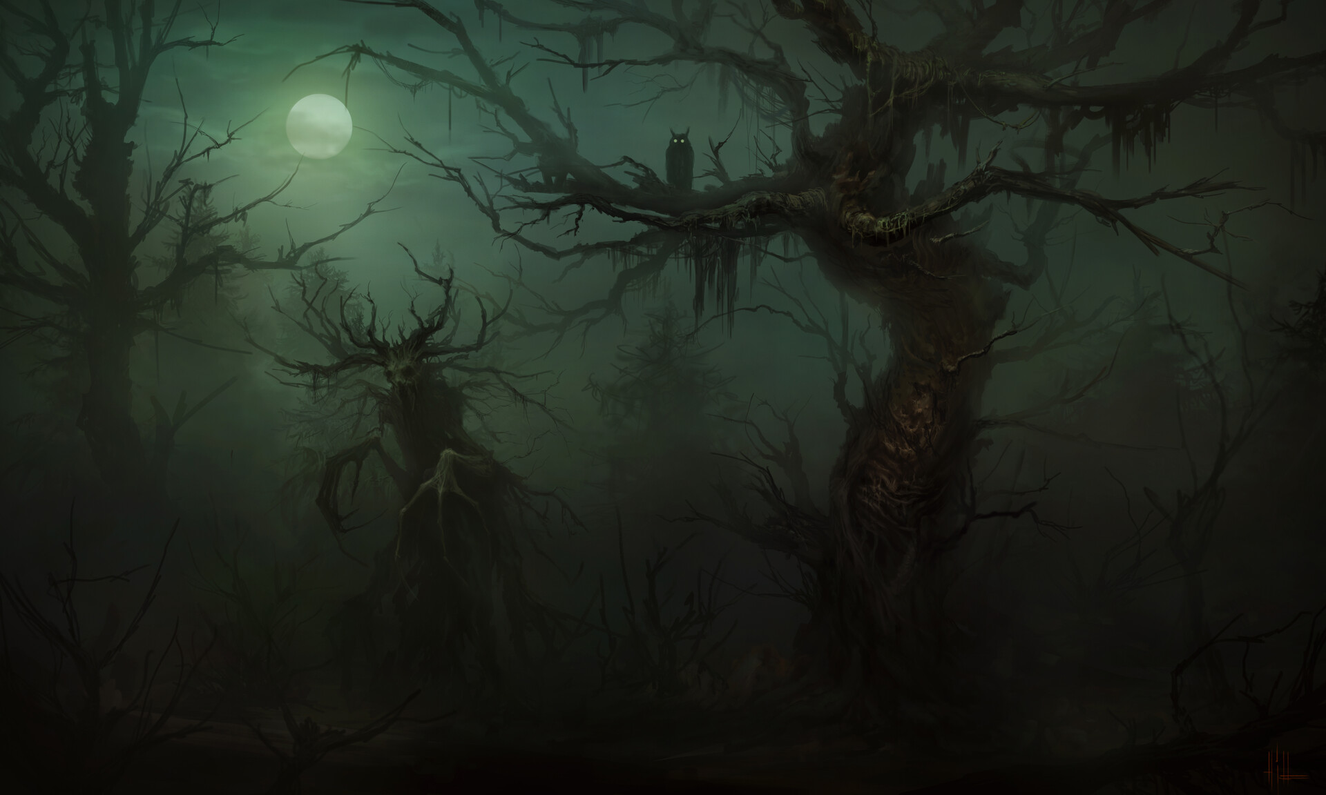 Free download wallpaper Dark, Forest, Tree, Creature, Moonlight on your PC desktop