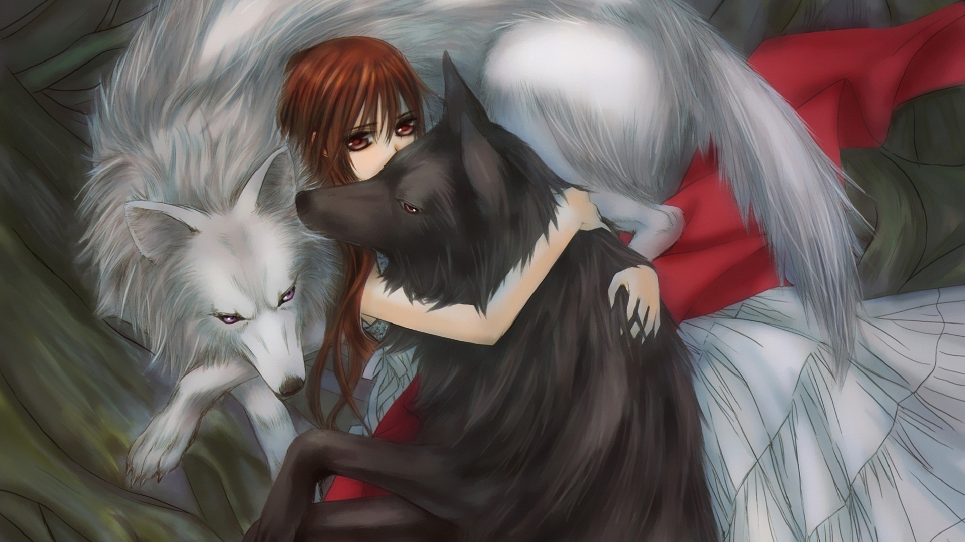 Download mobile wallpaper Wolfs, Girls, Anime for free.