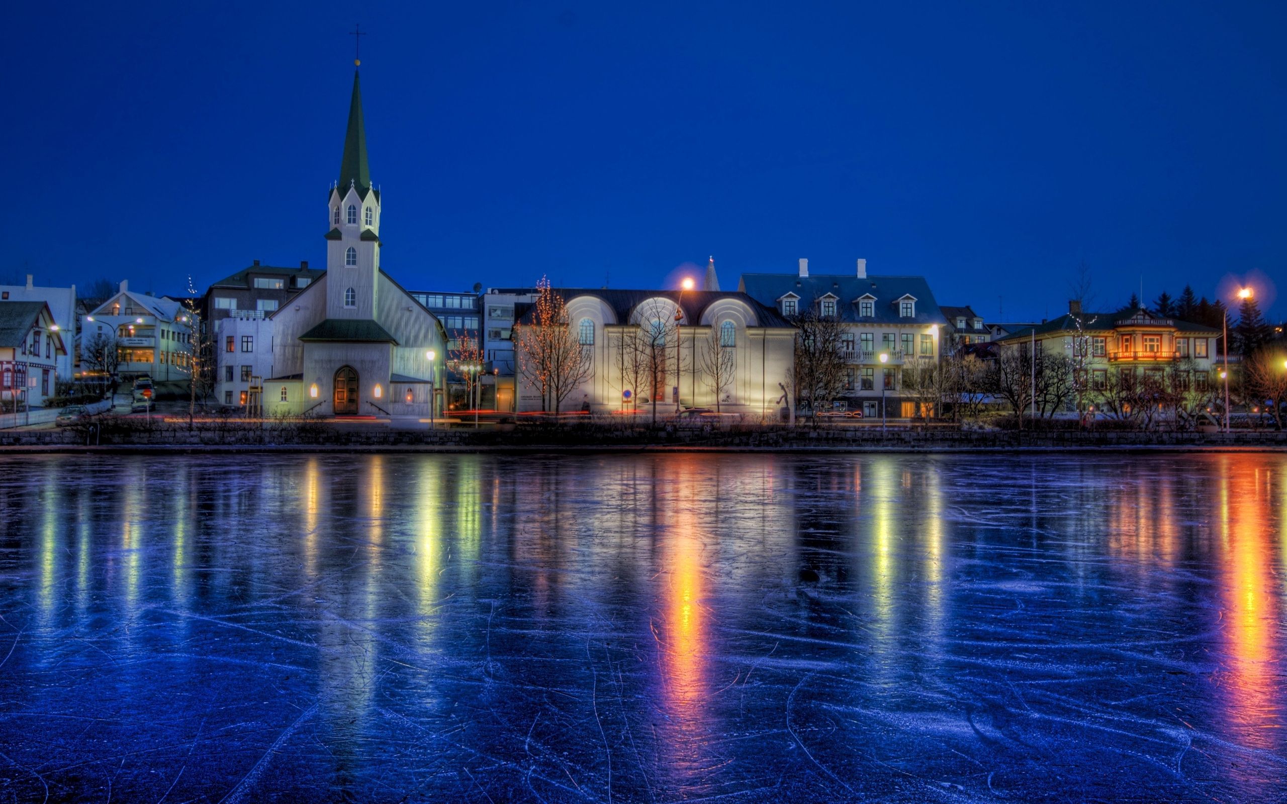 Free download wallpaper Cities, Pond, Frozen, Hdr, Iceland on your PC desktop