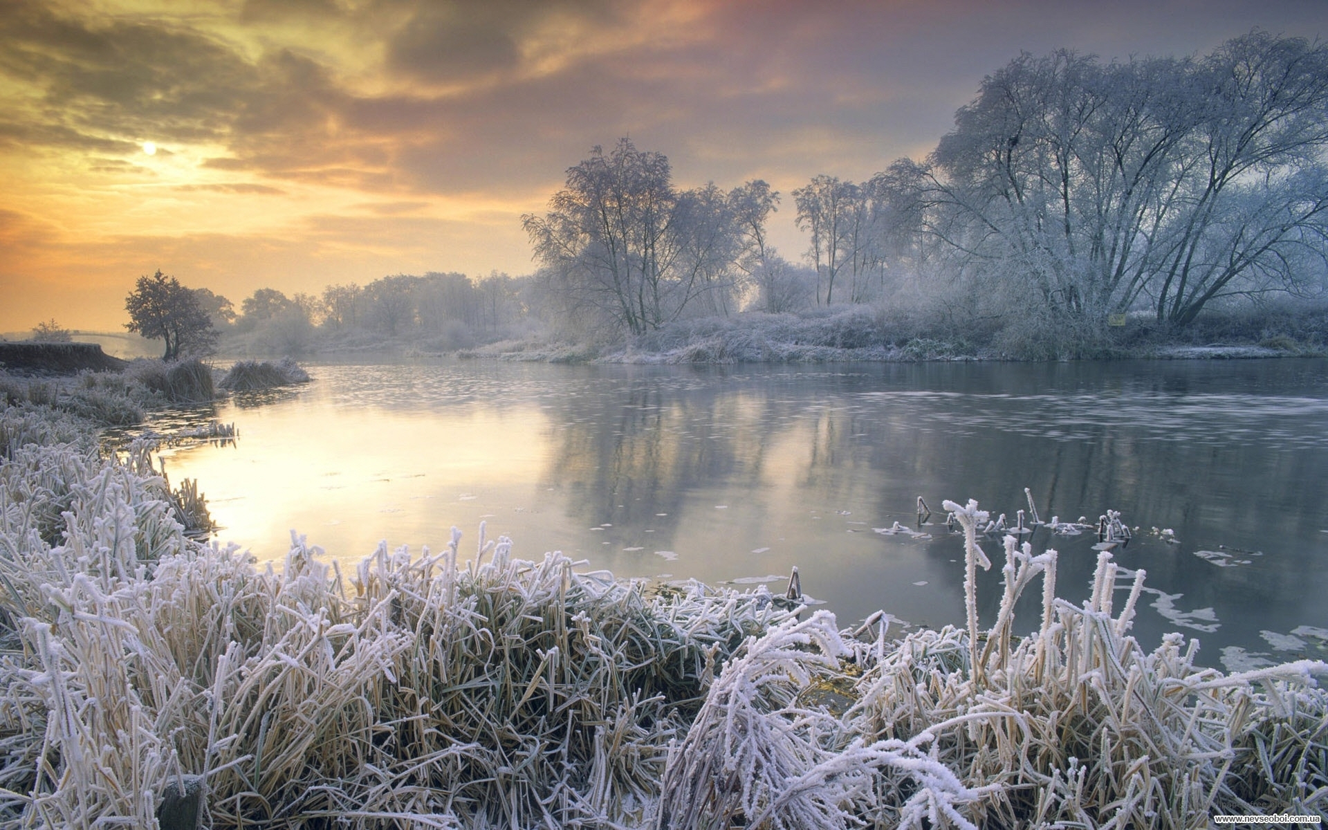PCデスクトップに冬, 川, 日没, 雪, 風景画像を無料でダウンロード