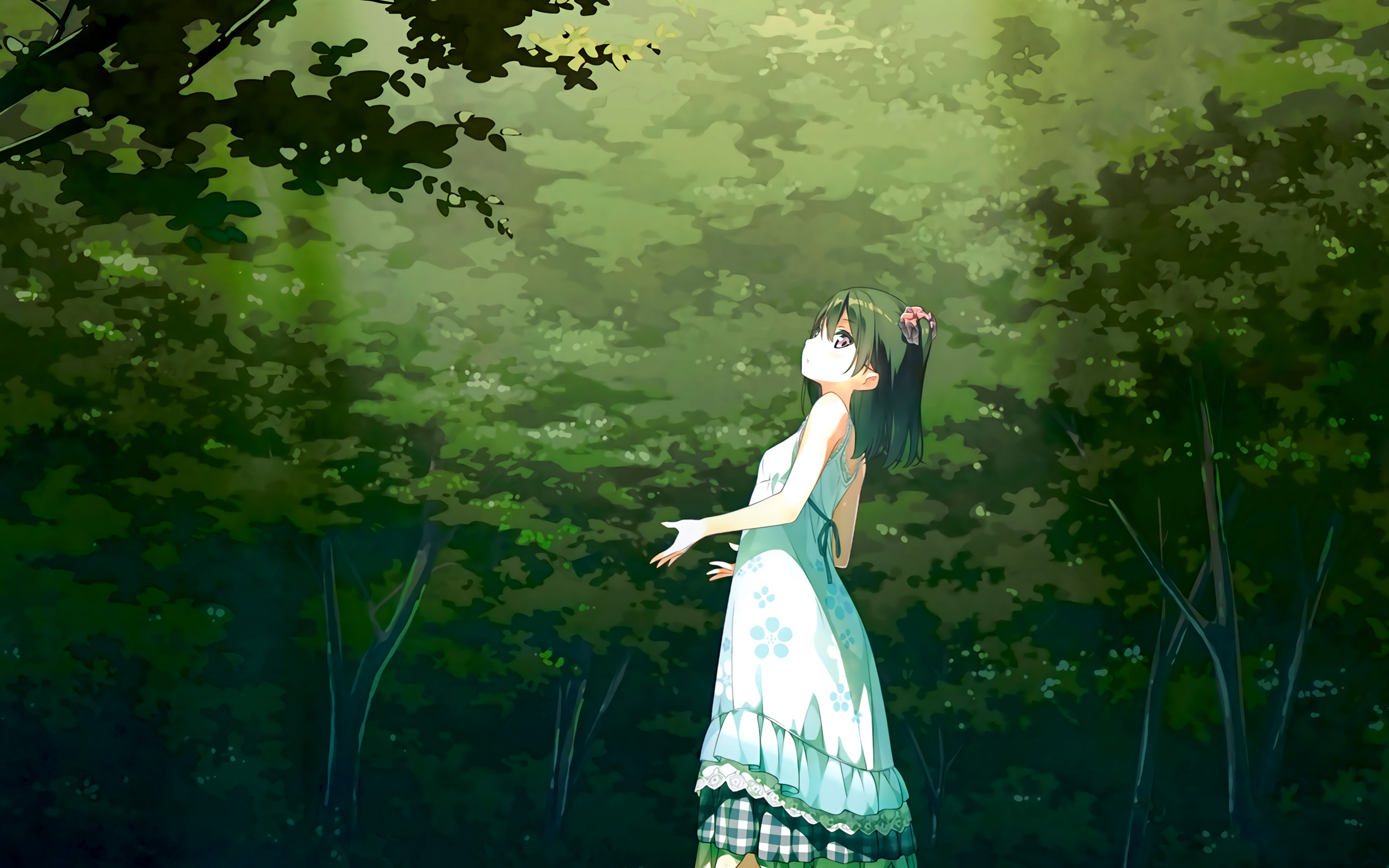 Download mobile wallpaper Anime, Forest, Girl, Green Hair for free.