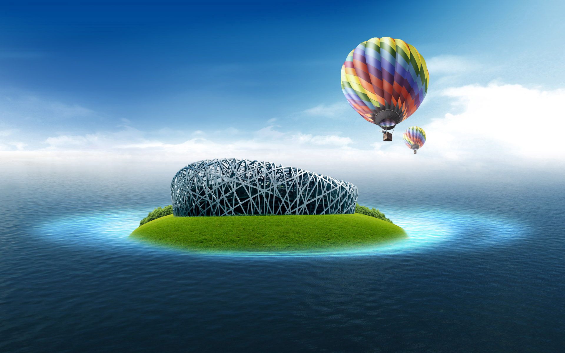 Free download wallpaper Miscellanea, Miscellaneous, Flight, Ball, Island, Ocean, Planet on your PC desktop