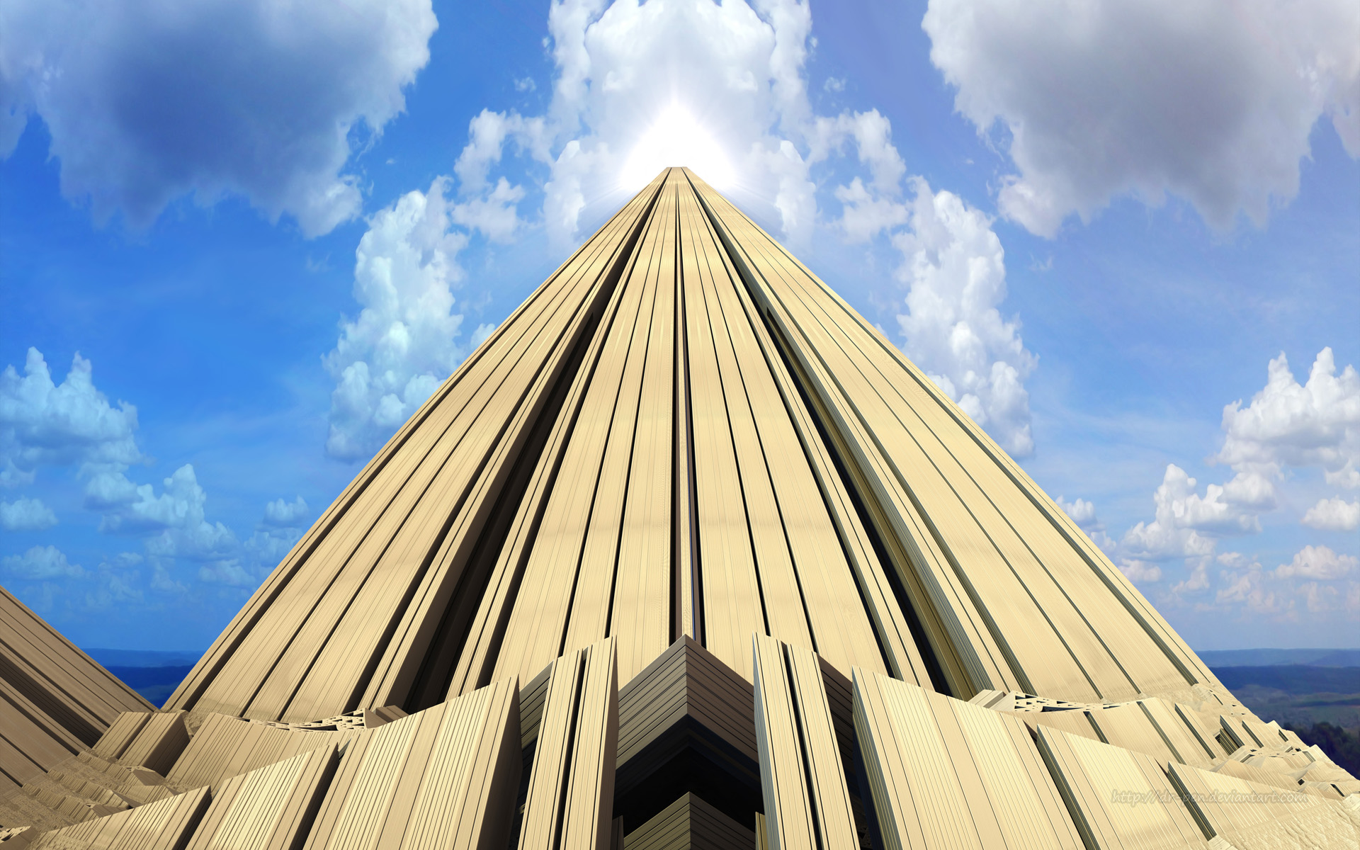 Download mobile wallpaper Abstract, Sky, Architecture, Building, 3D, Fractal, Pyramid, Cgi, Mandelbulb 3D for free.