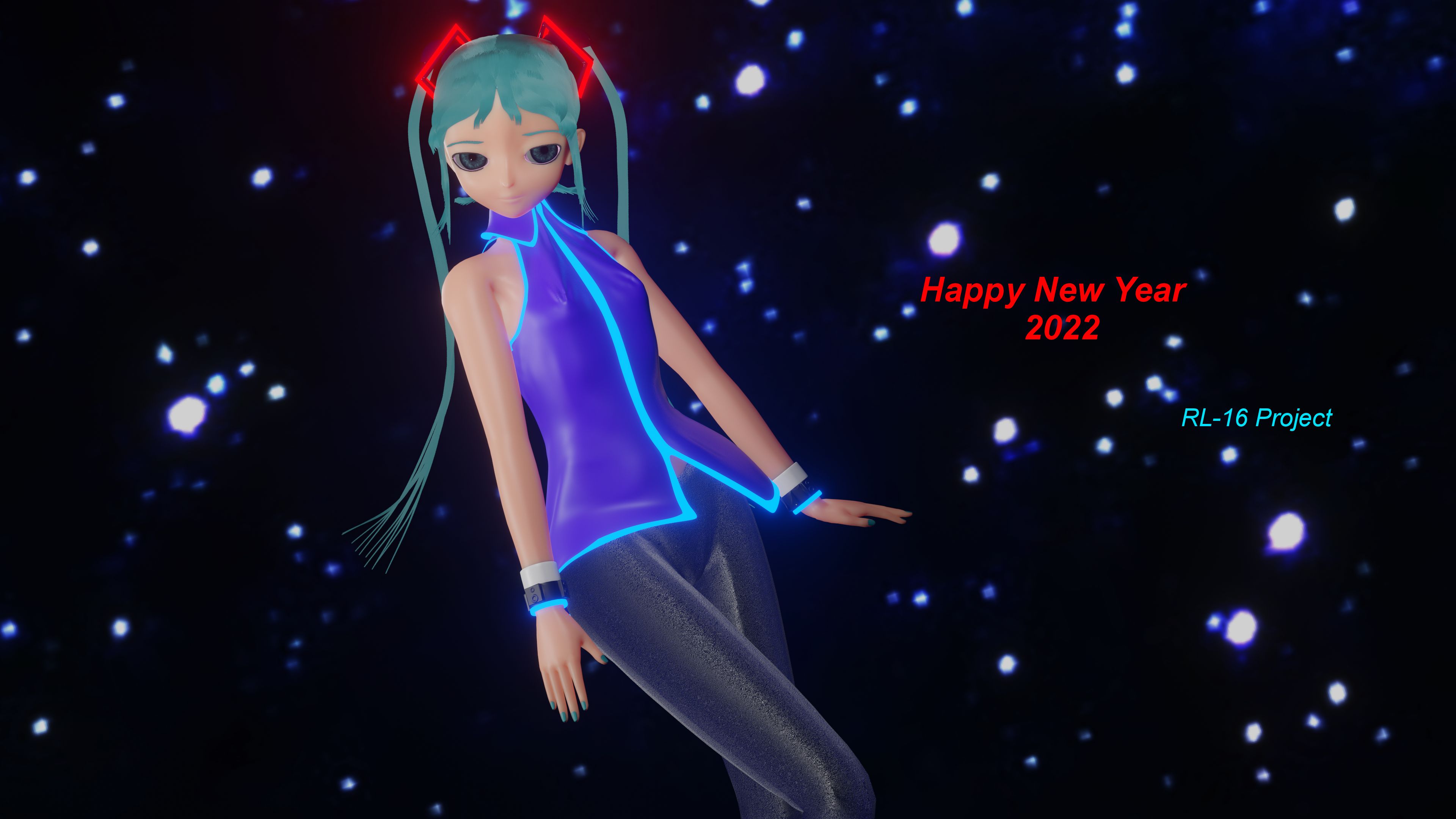 Laden Sie das Vocaloid, Mixer, Hatsune Miku, Animes, Lange Haare, Blender 3D, Neujahr 2022-Bild kostenlos auf Ihren PC-Desktop herunter