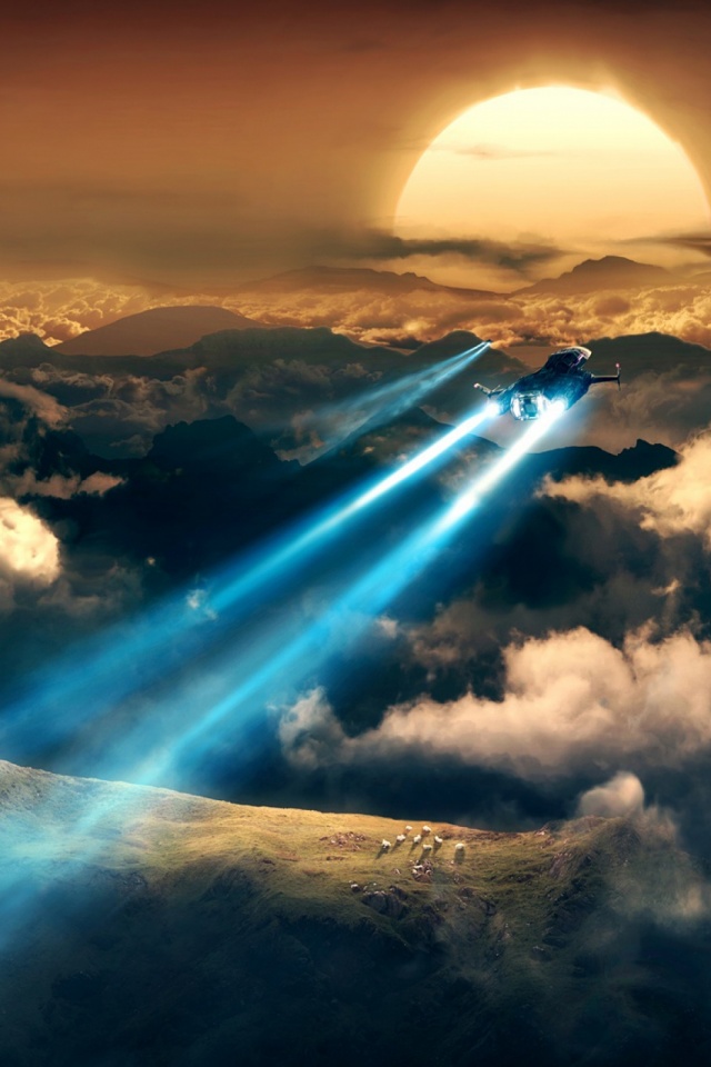 Download mobile wallpaper Sun, Sci Fi, Spaceship, Cloud, Flying for free.