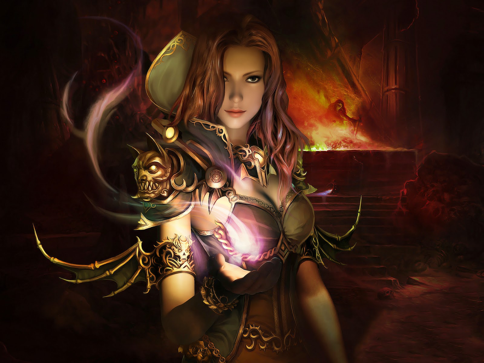 Download mobile wallpaper Fantasy, Fire, Warrior, Skull, Woman Warrior for free.