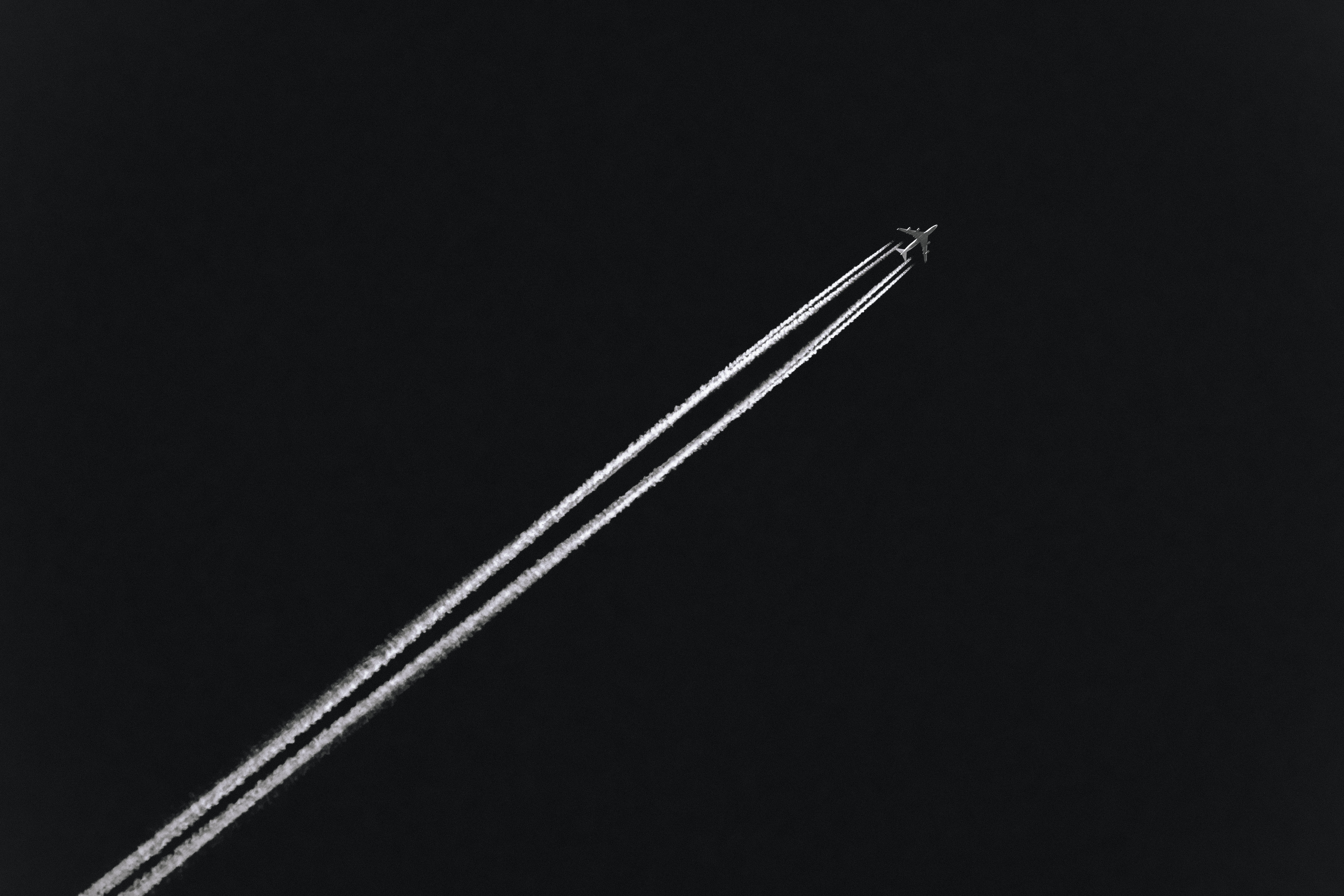 minimalism, plane, airplane, dark, sky, track, trace