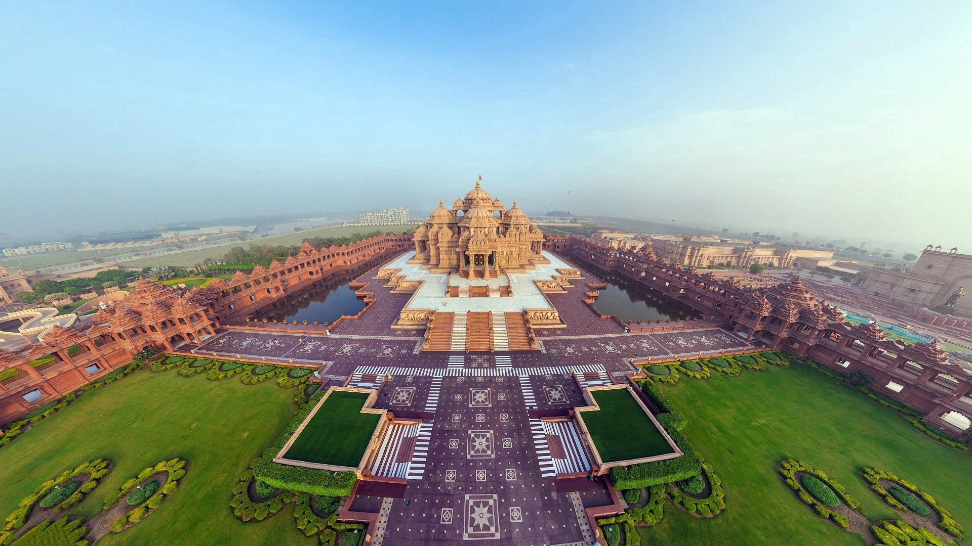 android india, handsomely, akshardham temple, panorama, cities, view from above, it's beautiful