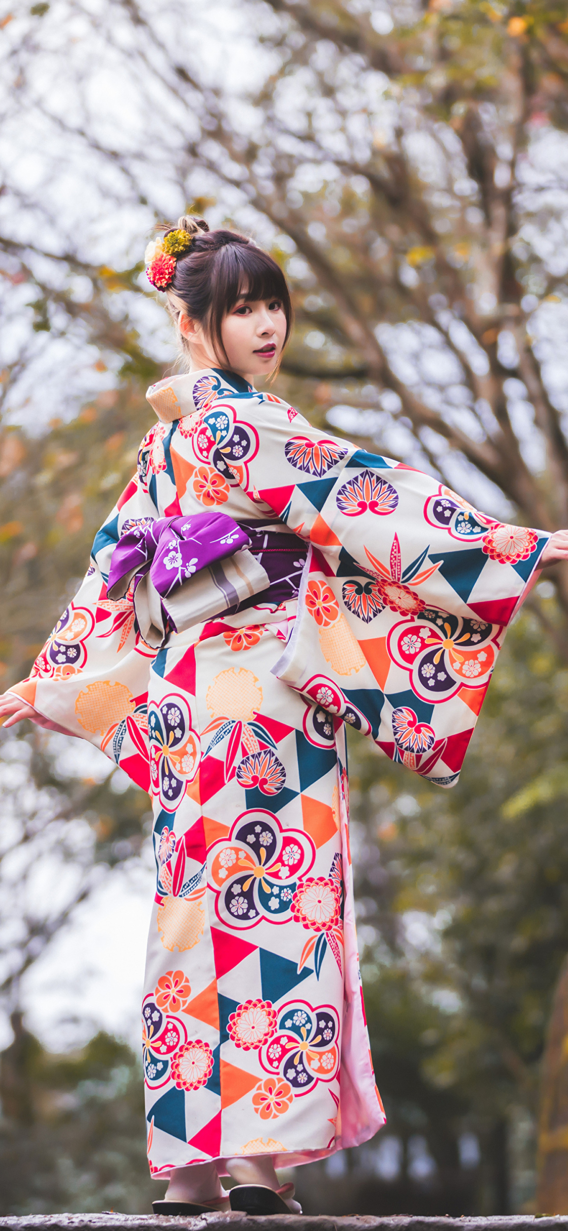 Download mobile wallpaper Kimono, Brunette, Model, Women, Asian, Depth Of Field for free.