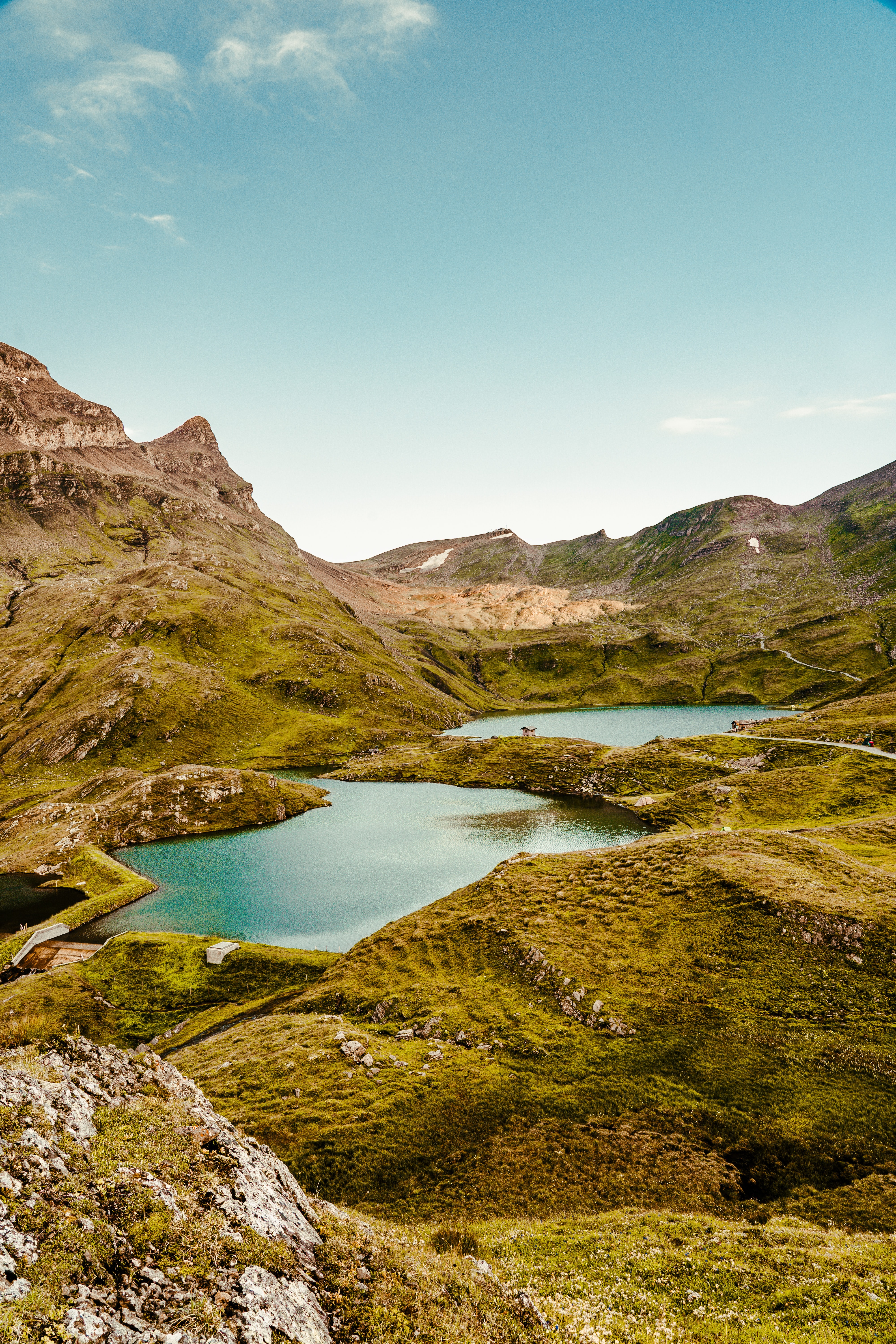 Free download wallpaper Mountains, Rocks, Grass, Sky, Lake, Nature on your PC desktop