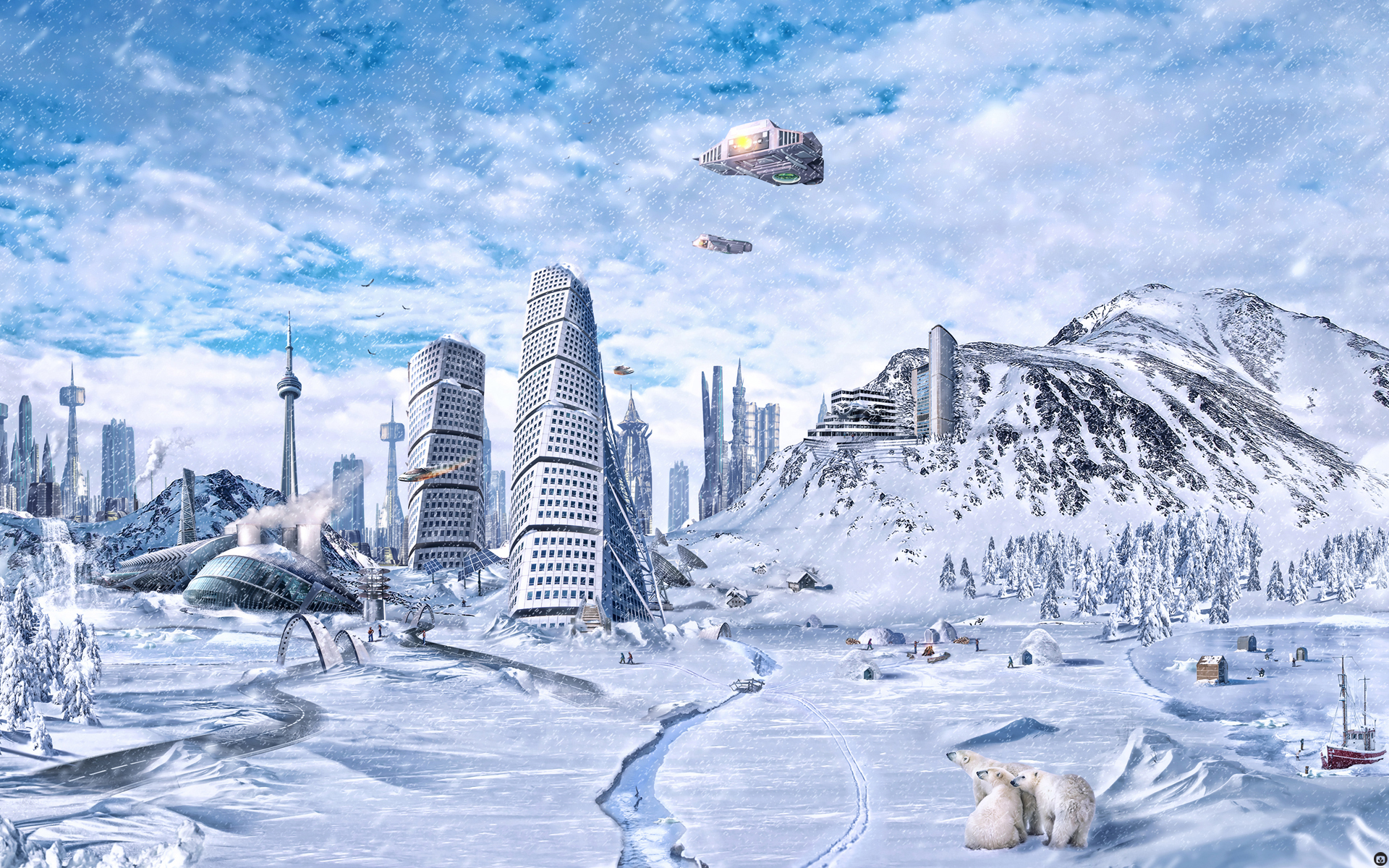 Laden Sie das Landschaft, Städte, Schnee, Fantasie-Bild kostenlos auf Ihren PC-Desktop herunter
