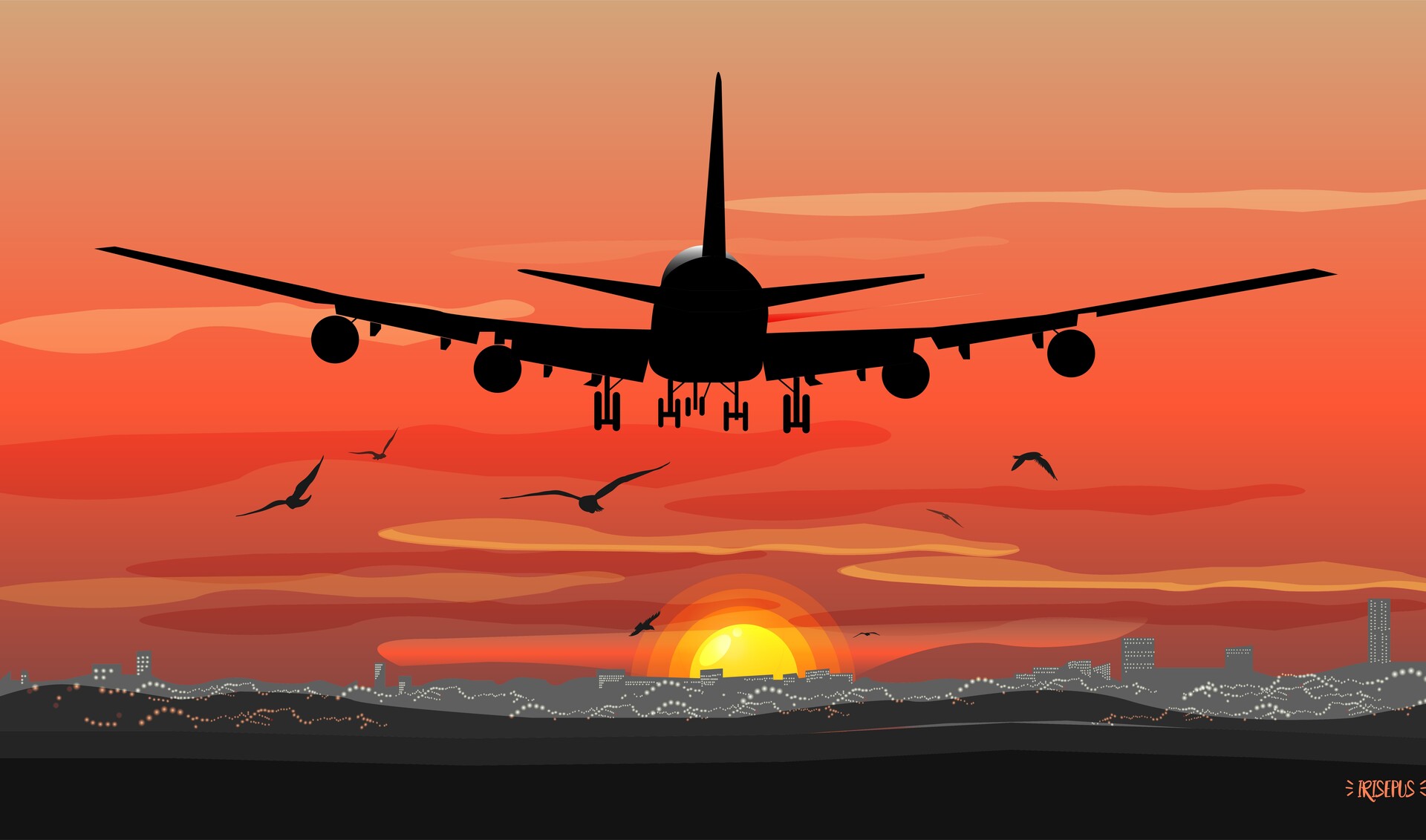 Download mobile wallpaper Sunset, Artistic, Aircraft for free.
