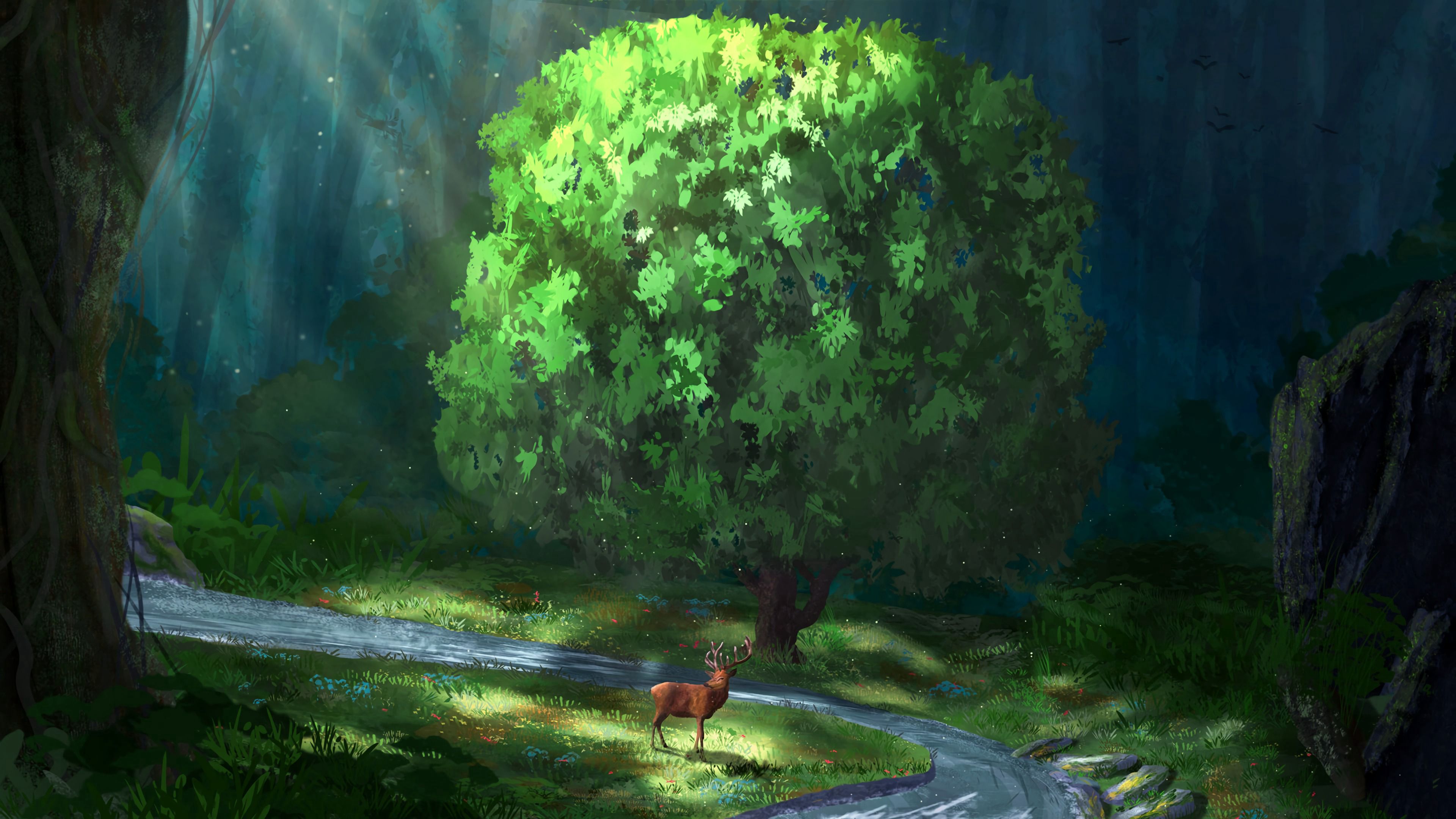 deer, rivers, art, forest Smartphone Background