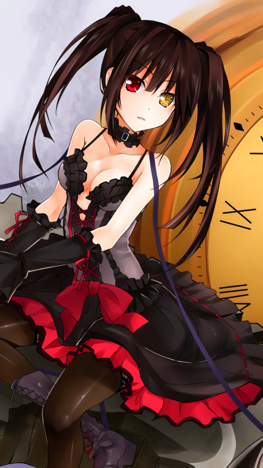 Handy-Wallpaper Kleid, Heterochromie, Animes, Schwarzes Haar, Lange Haare, Datum A Live, Kurumi Tokisaki kostenlos herunterladen.