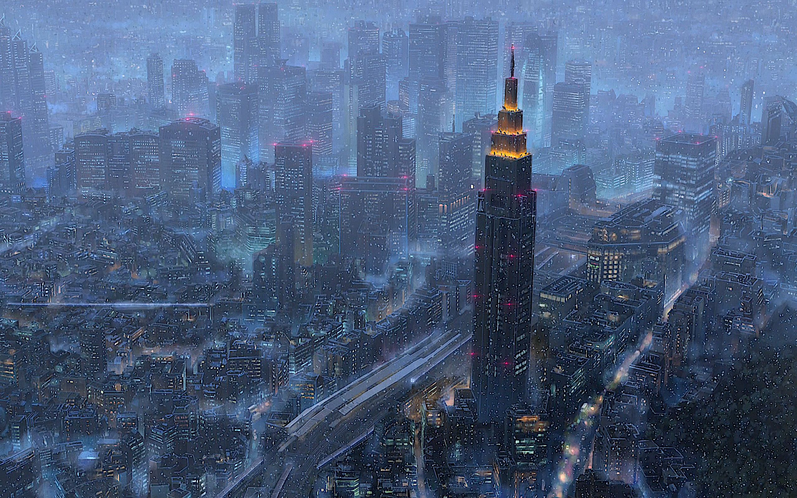 Baixe gratuitamente a imagem Anime, Noite, Cidade, Horizonte, Tóquio, Queda De Neve, Your Name, Kimi No Na Wa na área de trabalho do seu PC