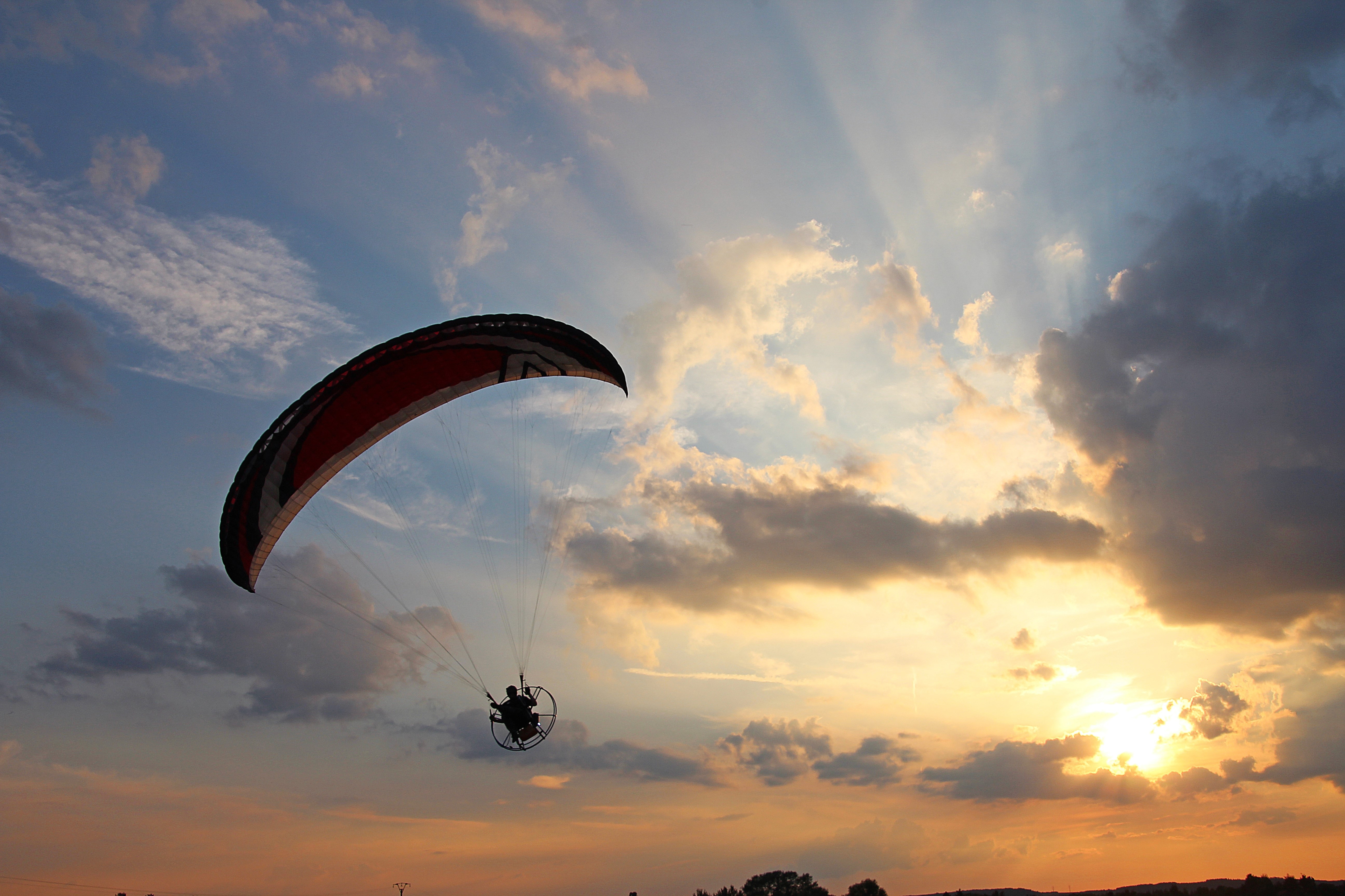 sports, sunset, sky, flight, paragliding, paraglider Desktop Wallpaper
