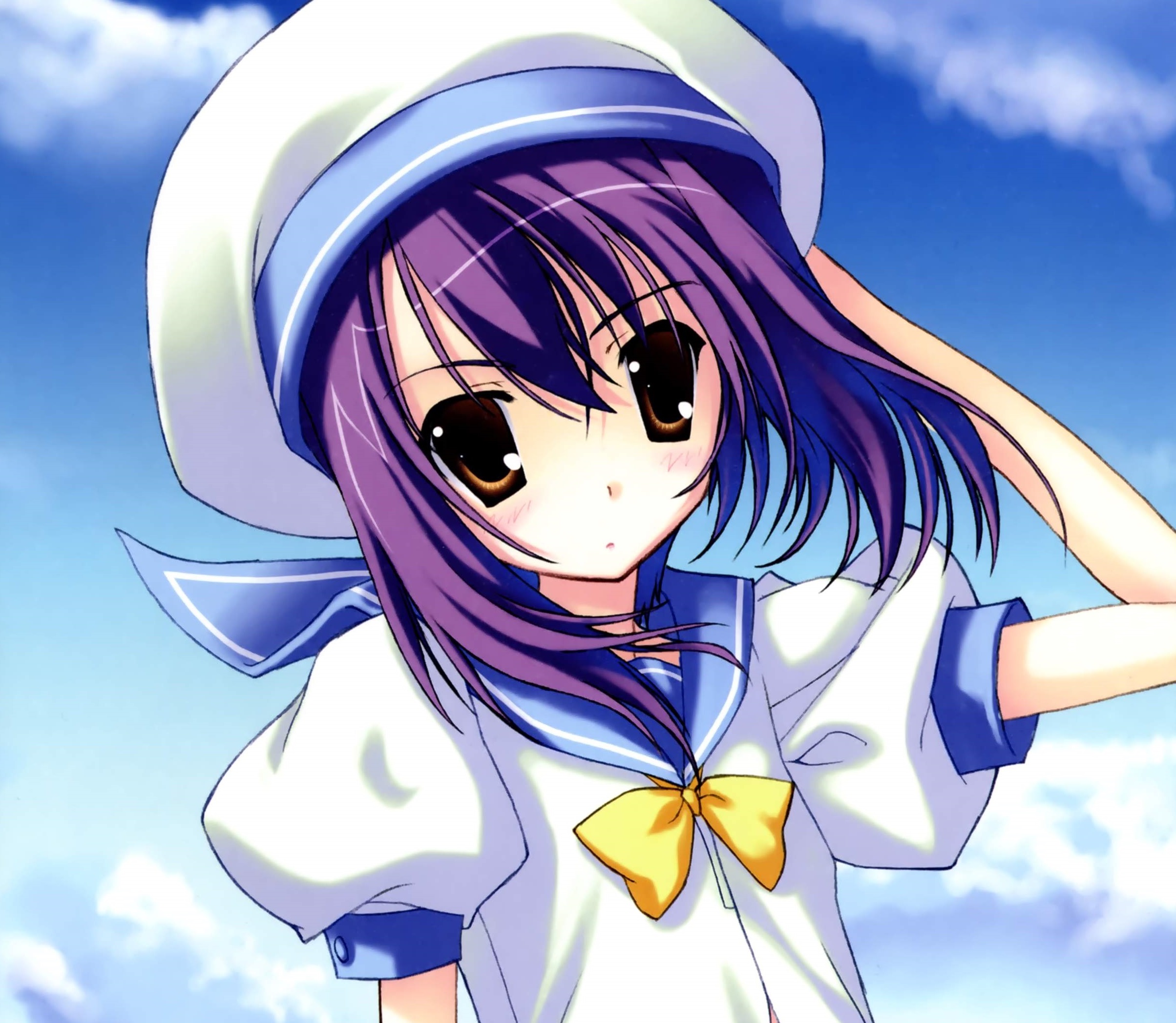 Free download wallpaper Anime, Hat, Original, Brown Eyes, Short Hair, Purple Hair on your PC desktop
