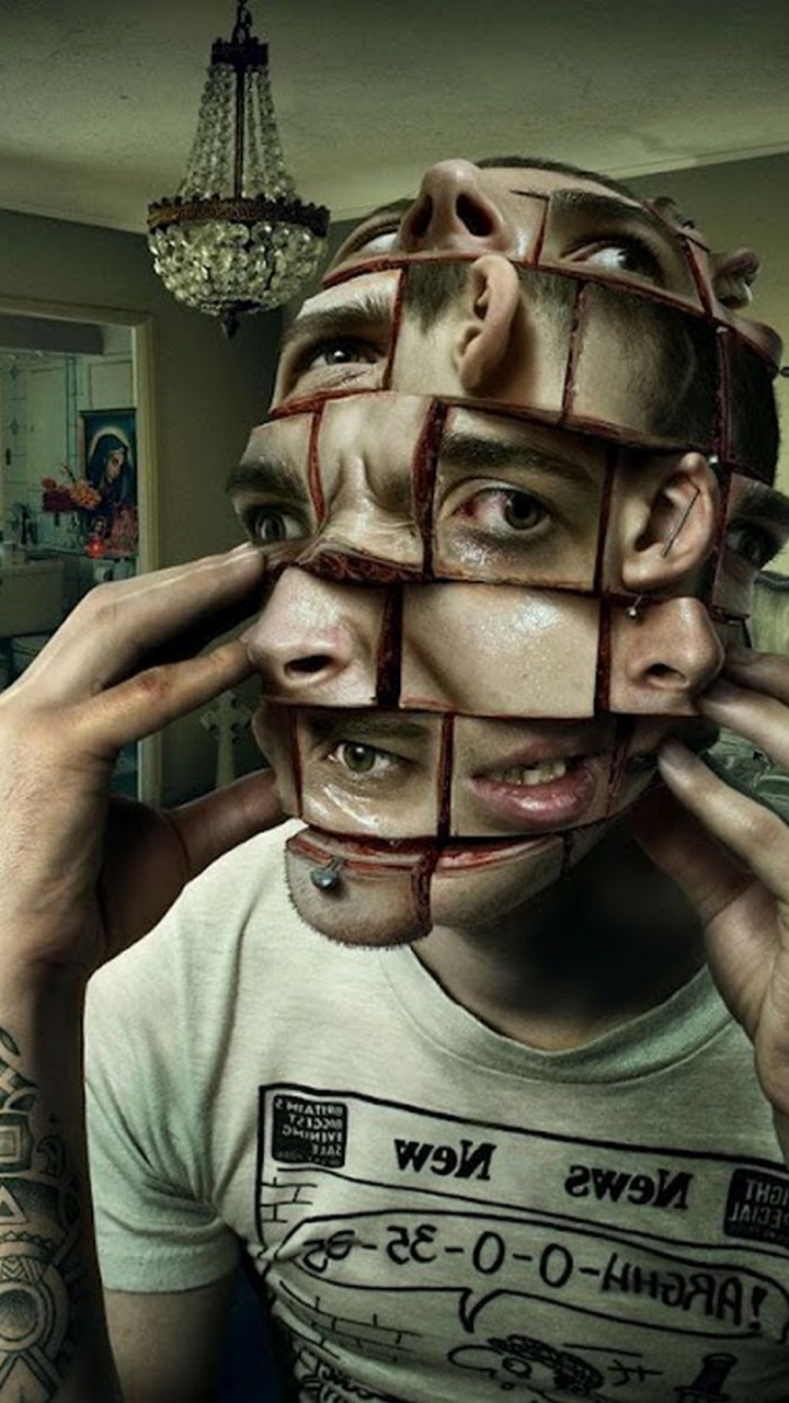 Download mobile wallpaper Dark, Room, Head, Creepy, Face, Puzzle for free.