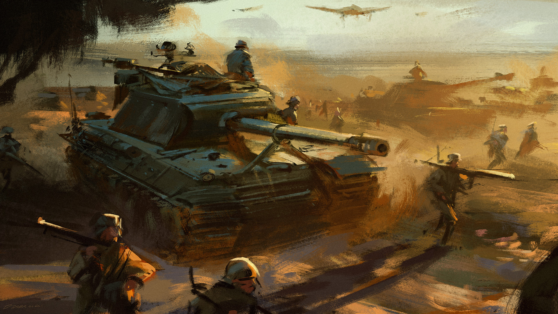 Free download wallpaper Painting, Artistic, Military, Soldier, Tank on your PC desktop