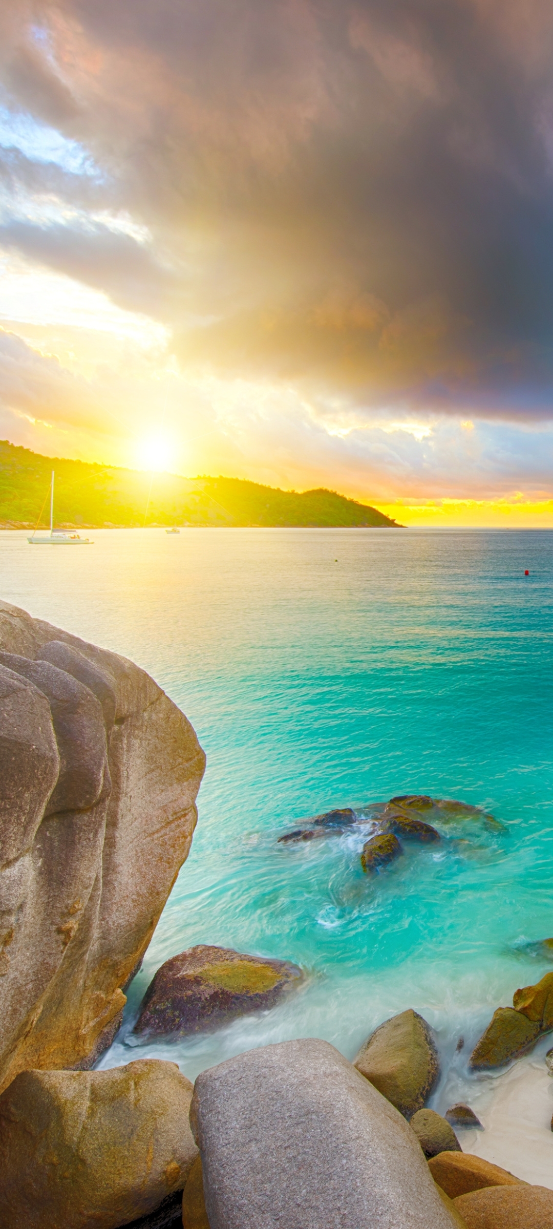 Скачать картинку Солнце, Пляж, Сейшелы, Земля/природа в телефон бесплатно.