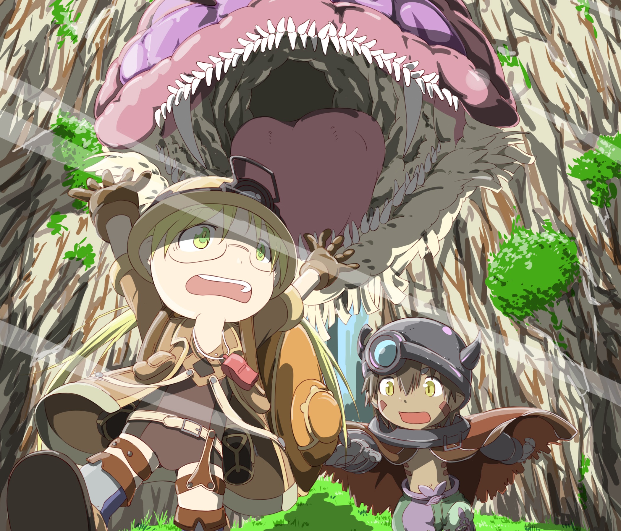 anime, made in abyss, reg (made in abyss), riko (made in abyss)