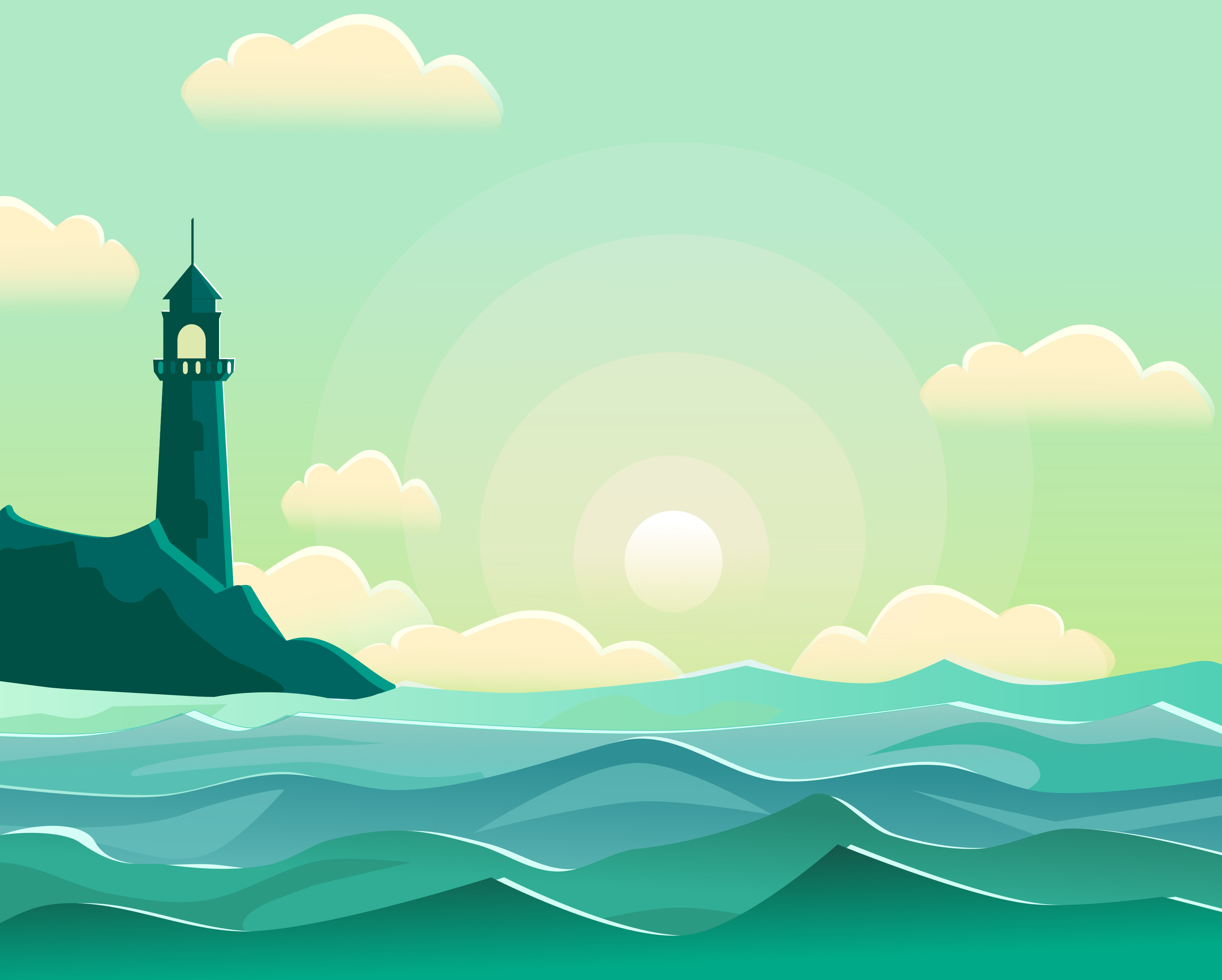 Free download wallpaper Lighthouse, Waves, Sea, Art, Vector on your PC desktop