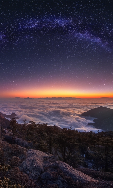 無料モバイル壁紙風景, 自然, 星空, 地球, 天の川, パノラマ, 出演者, 夜, 空, クラウドをダウンロードします。