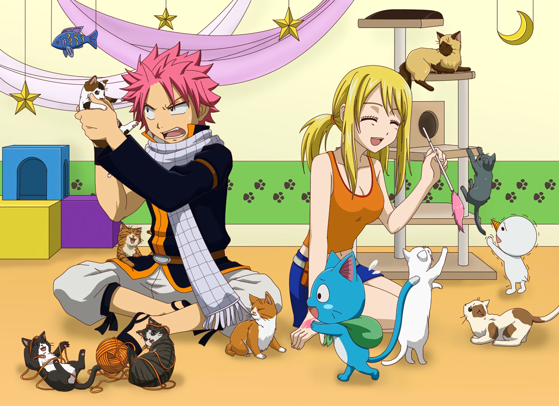 Download mobile wallpaper Anime, Fairy Tail, Lucy Heartfilia, Natsu Dragneel, Happy (Fairy Tail) for free.