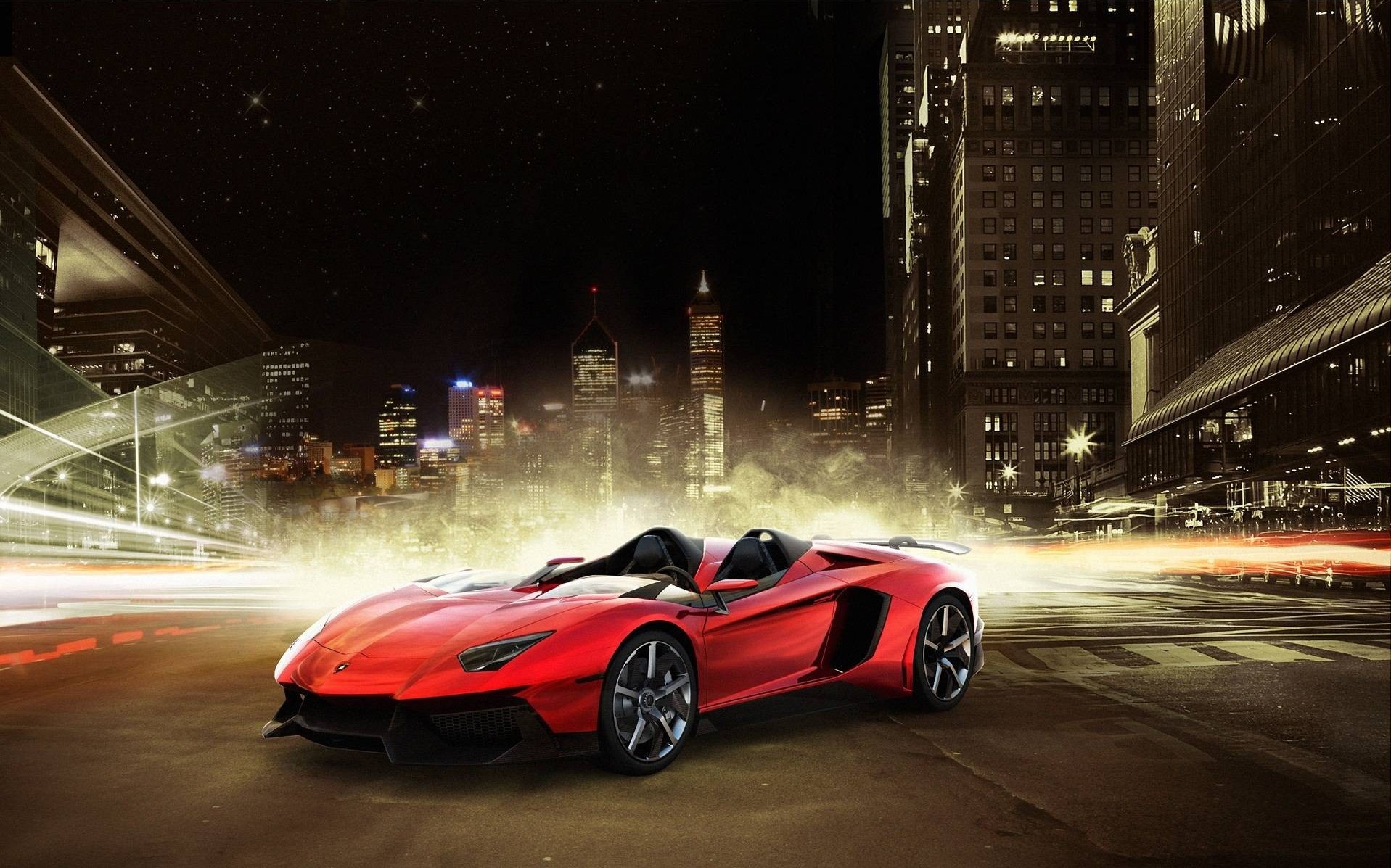 Laden Sie das Auto, Stadt, Cabrio, Nacht, Lamborghini Aventador, Fahrzeuge-Bild kostenlos auf Ihren PC-Desktop herunter